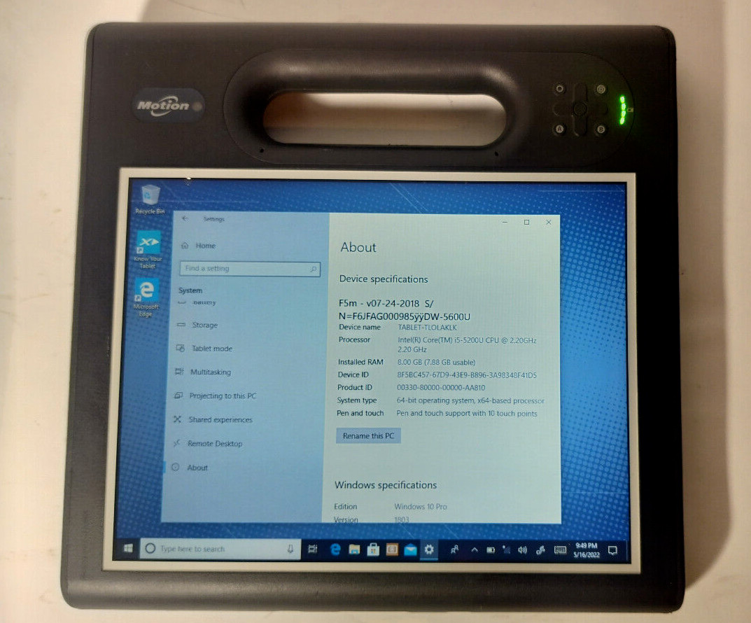 Motion Xplore MC-F5m CFT-004 Tablet PC i5-5200U | 8GB Ram | 128GB SSD | Win10P