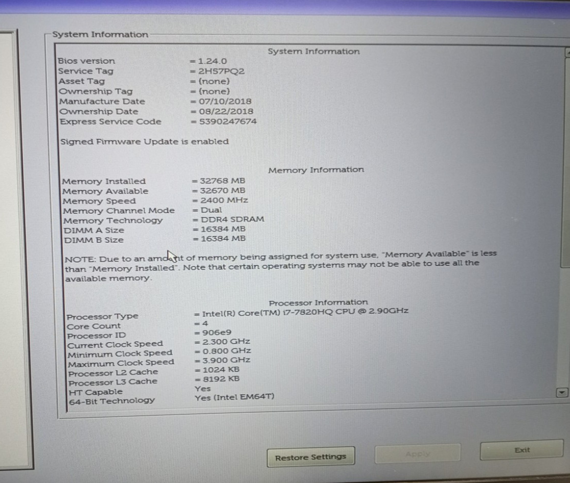 Dell Precision 3520 15.6″FHD i7-7820HQ@2.90GHz 32GB RAM NVIDIA No HDD/OS MC327*!