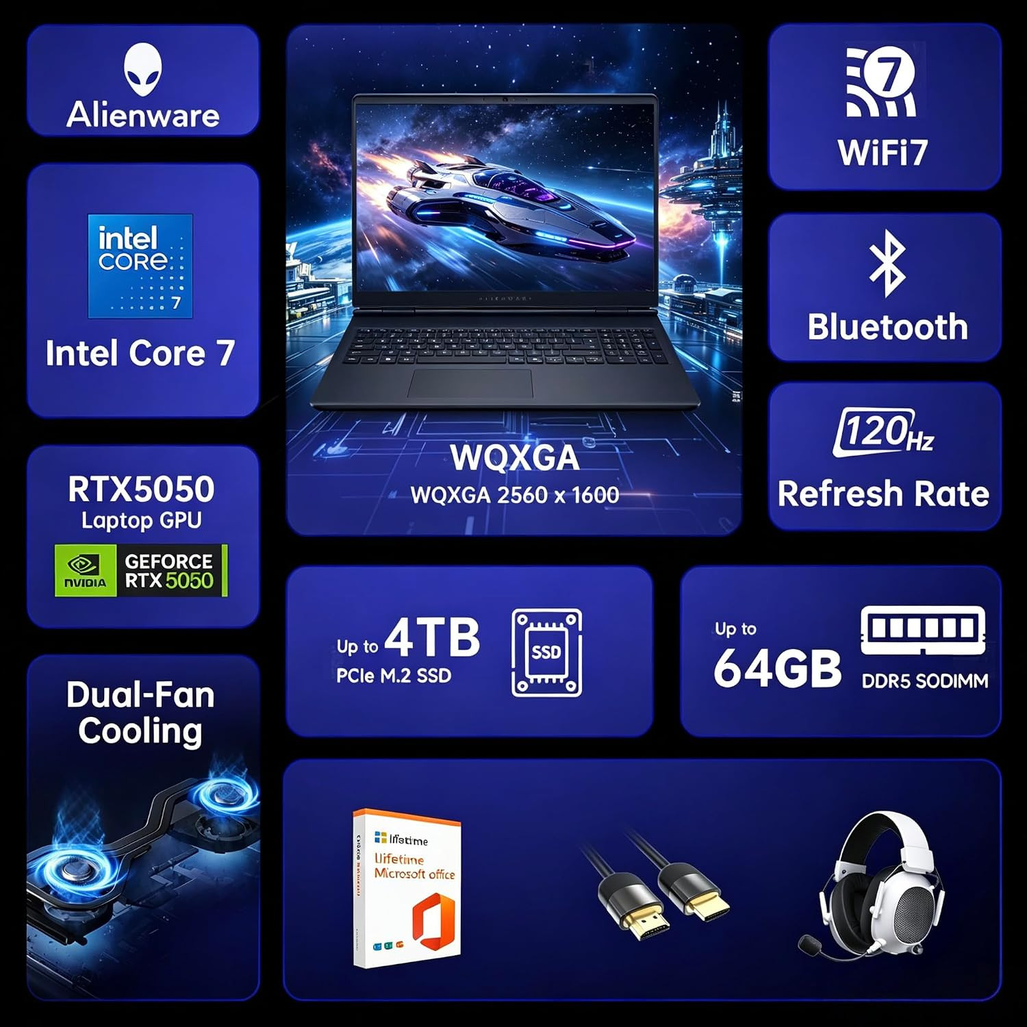 Alienware 16 Aurora Gaming Laptop AC16250, 16″ WQXGA Display, NVIDIA Geforce RTX