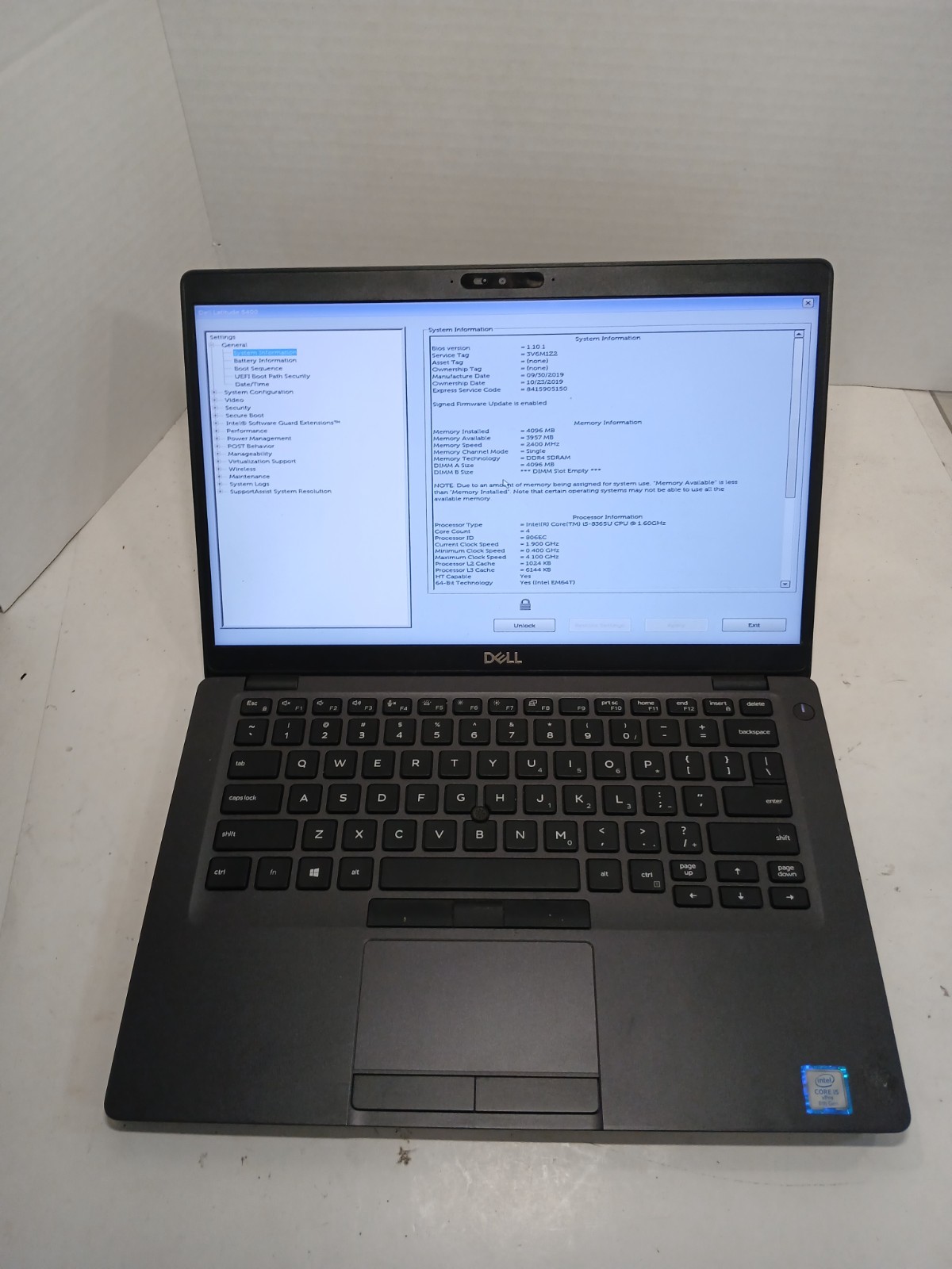 Dell Latitude 5400 14″ Laptop i5-8365U 2.80 GHz 4GB RAM BIOS PW!! #97
