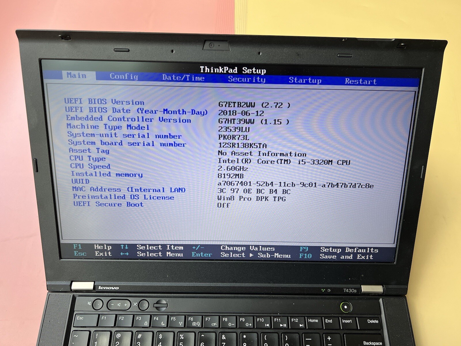 LENOVO THINKPAD T430s Core i5-3320M 8GB RAM 250GB HDD WEBCAM BACKLIT 1600X900