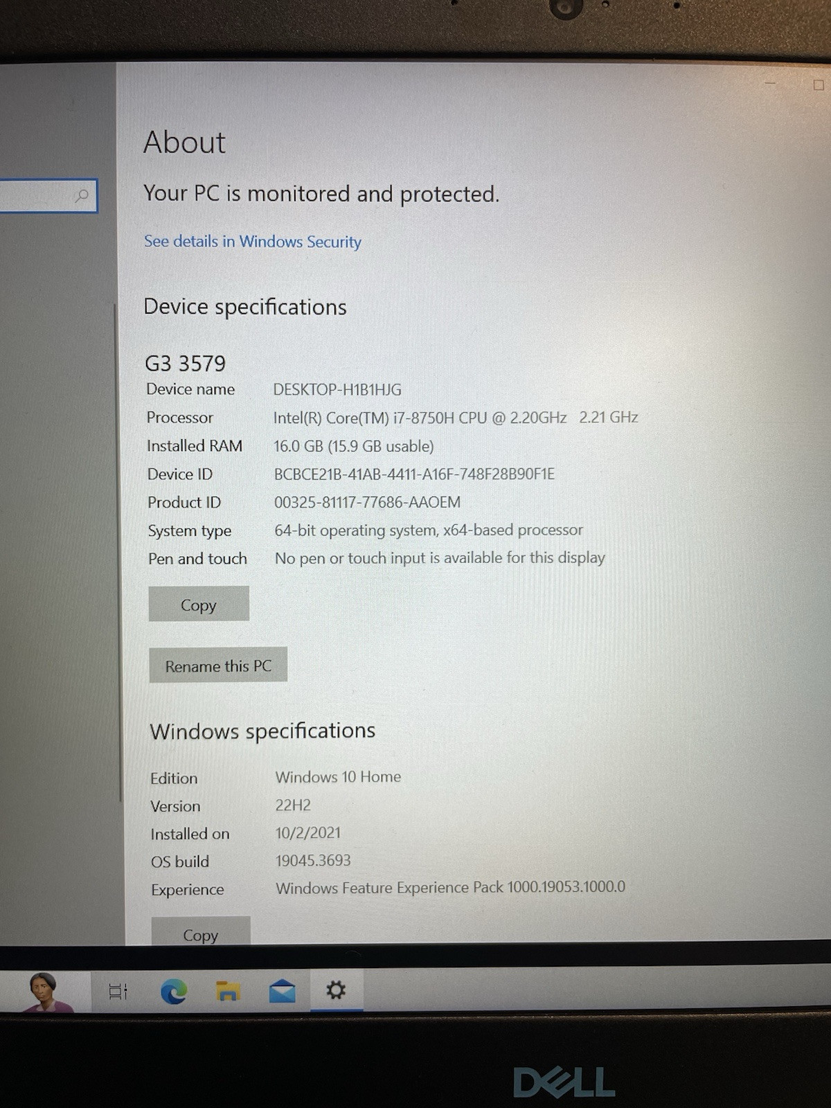 Dell G3 3579 15-inch Gaming Laptop Core i7-8750H 16GB 512GB SSD I-7418- JE OBO