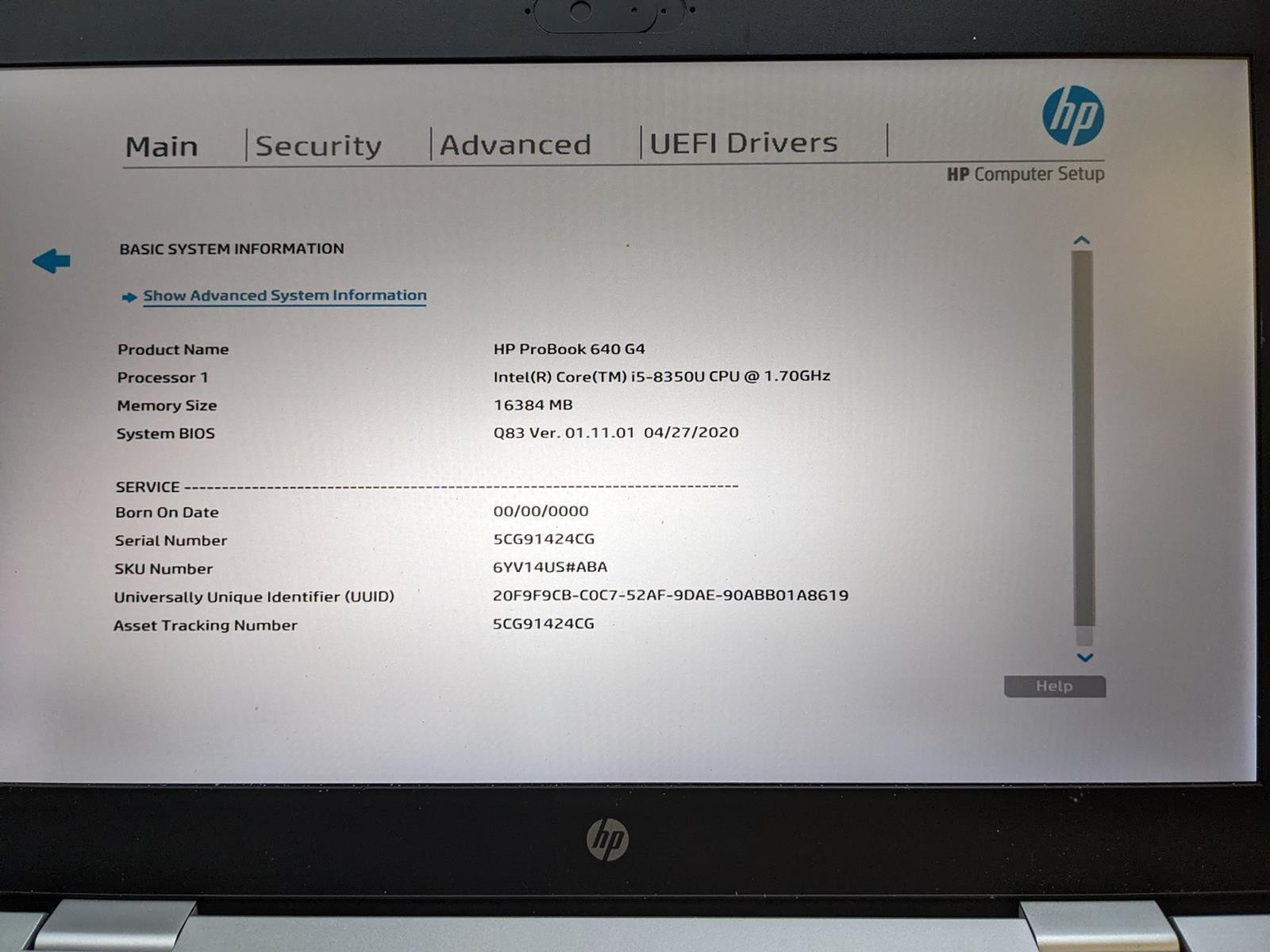 HP PROBOOK 640 G4 i5-8350U @ 1.7GHz, 16GB RAM, NO HDD/OS