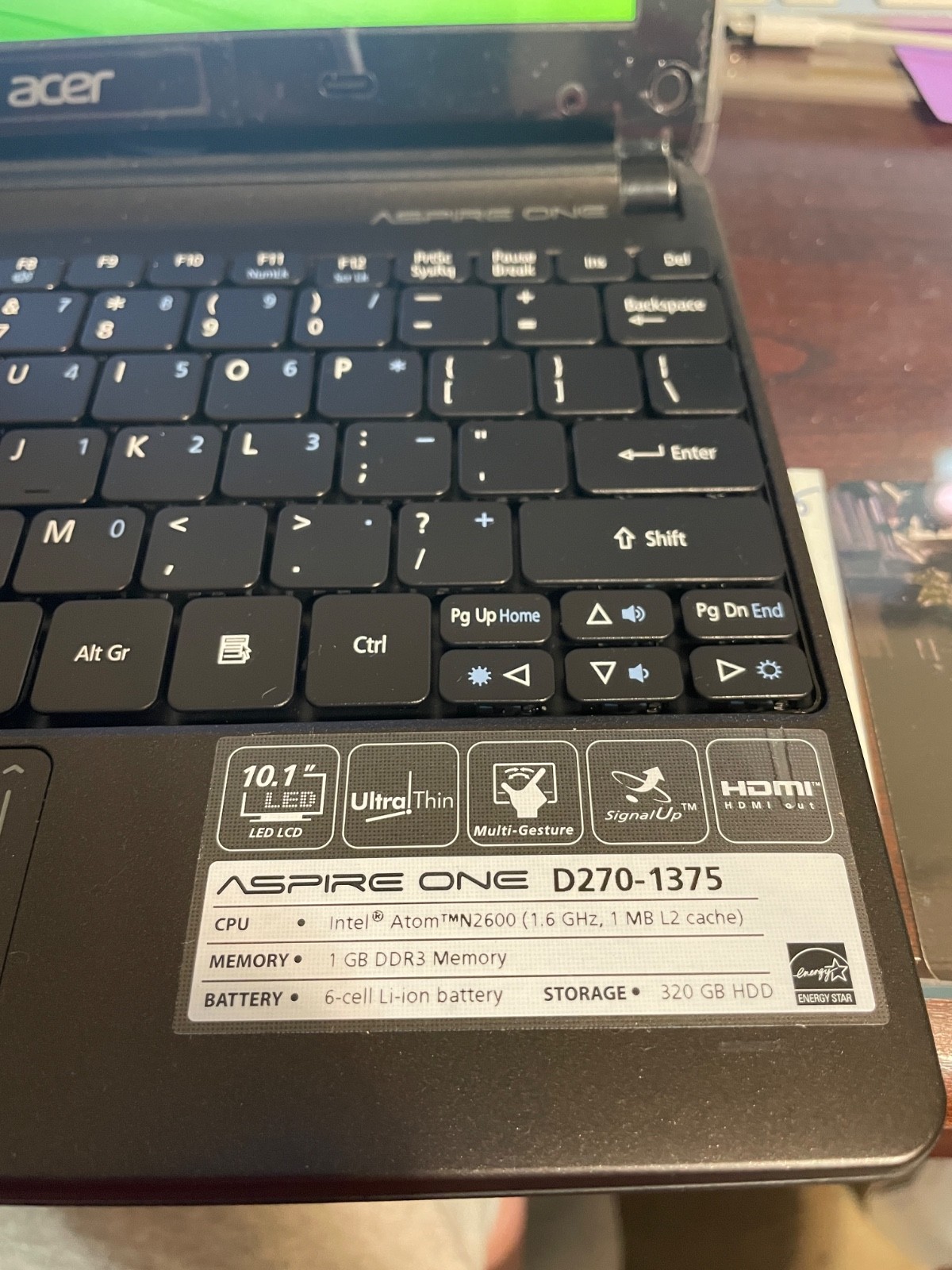 Acer Aspire One D255E Intel Atom N455 1.66GHz, Boots to Fresh W7 Starter.
