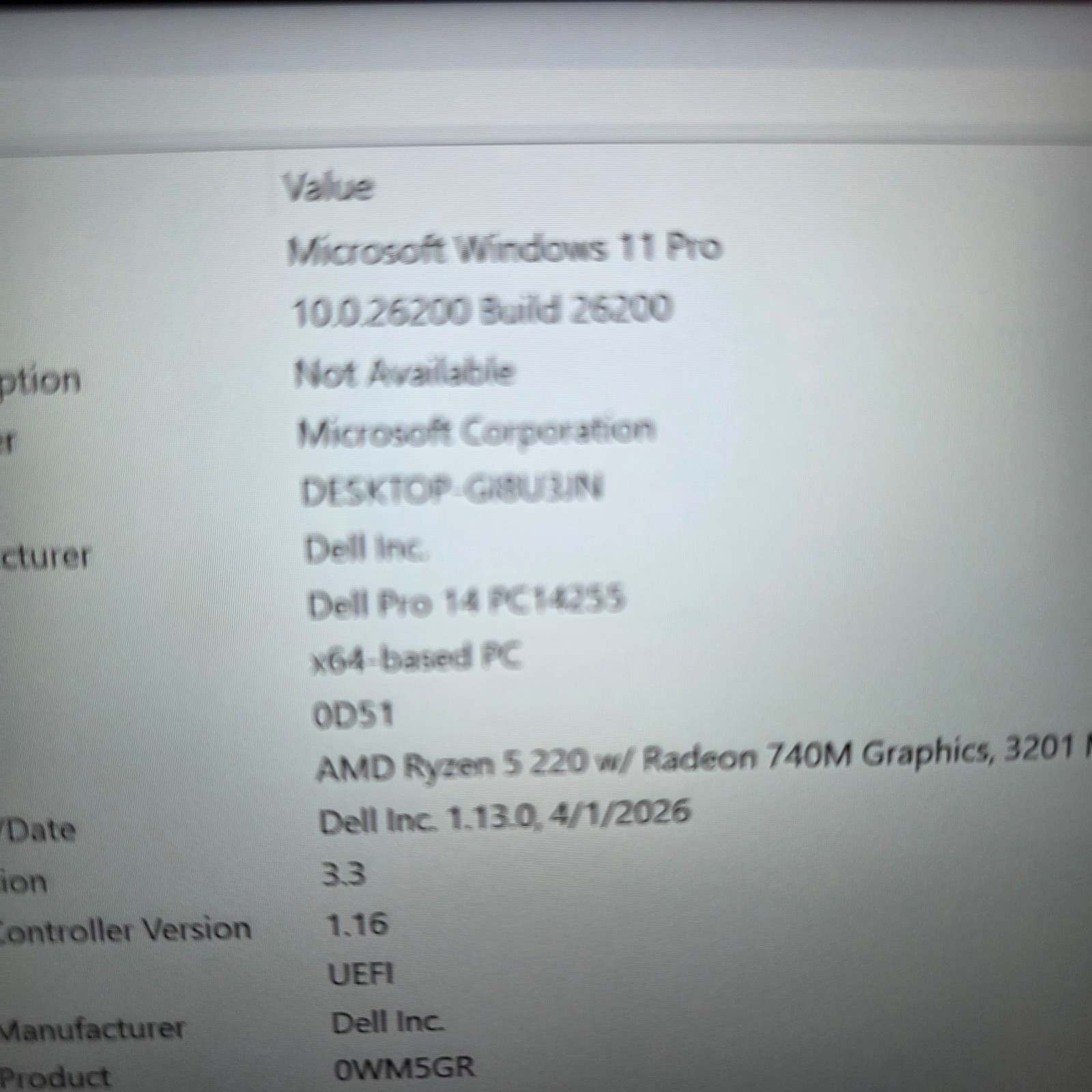 Dell Pro 14 PC14255 14″ Ryzen 5 220 • 8GB • 256GB SSD • Radeon 740M • Win 11 Pro