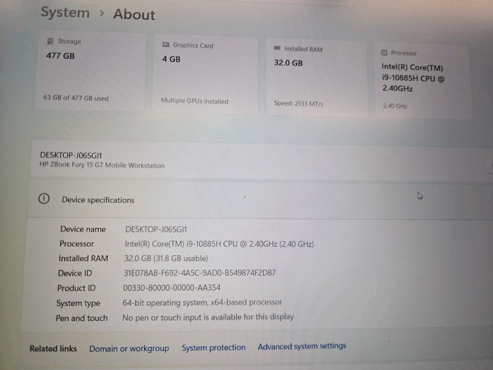 HP ZBook Fury 15 G7 – 512GB SSD – 32GB RAM- i9 10th Gen