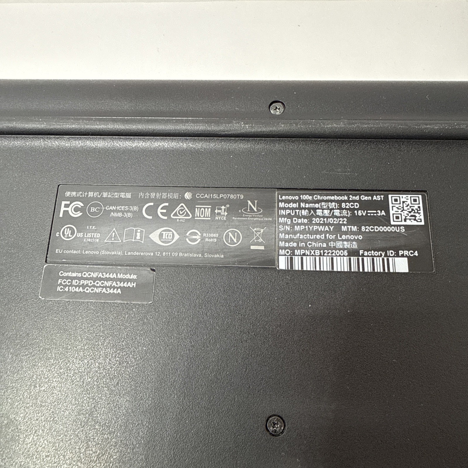 Lenovo 100e Chromebook 2nd Gen Intel N4020 4GB 32GB With Charger