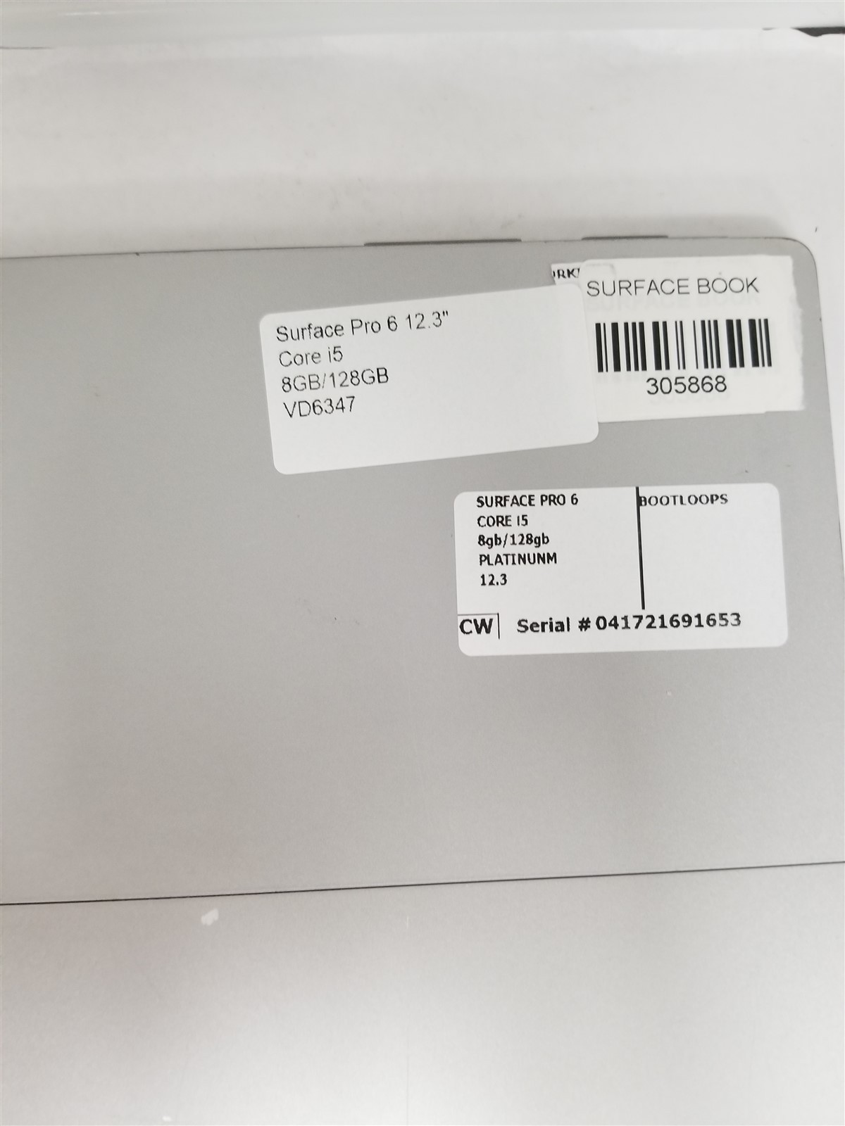 Microsoft Surface Pro 6 Core i5 12.3″ 8GB/128GB Black Damaged See Details VD6347