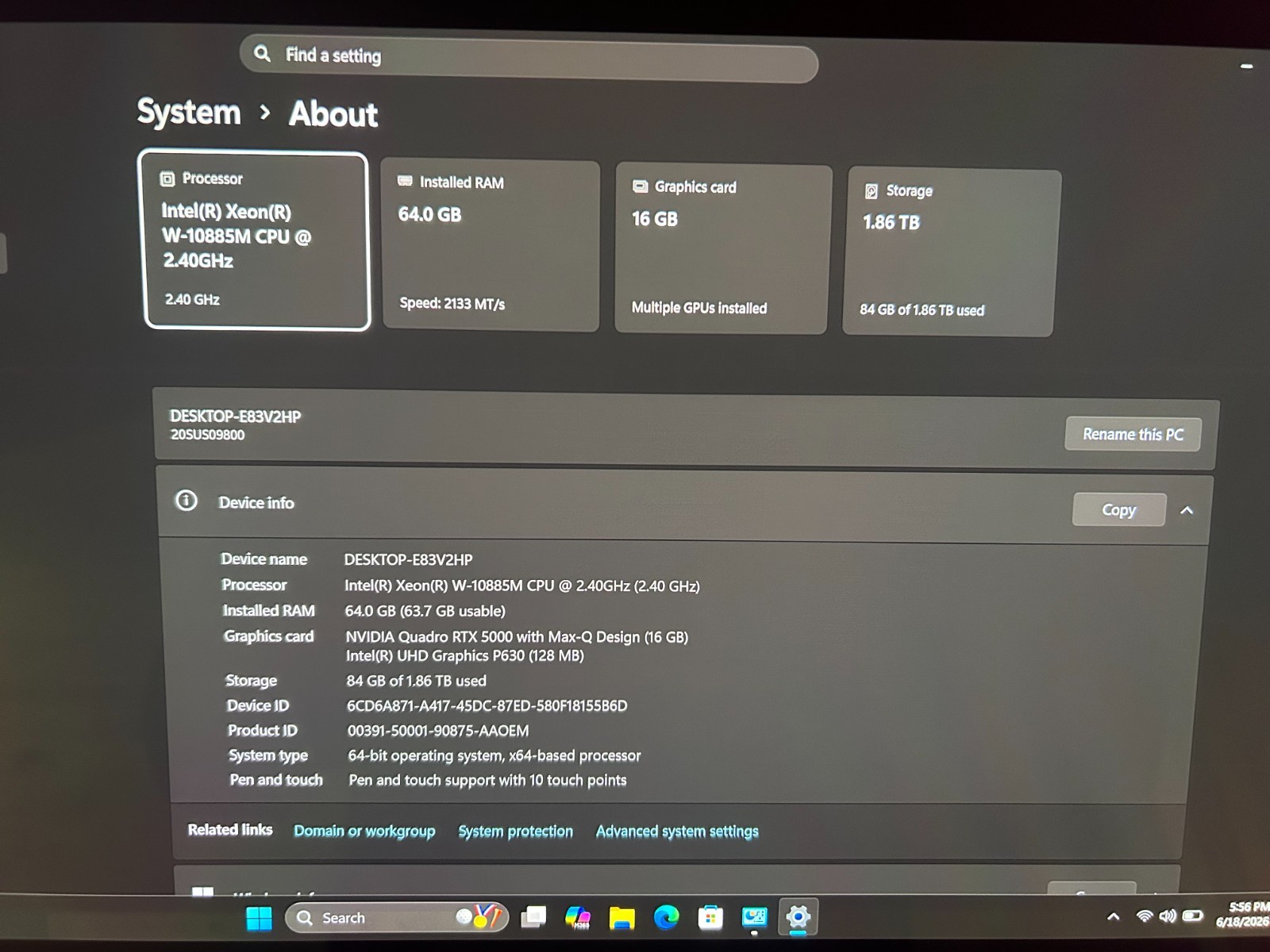 Lenovo ThinkPad P15 Gen 1 15.6″ 4K OLED Touch Xeon W-10885M 64GB RAM 2TB SSD RTX