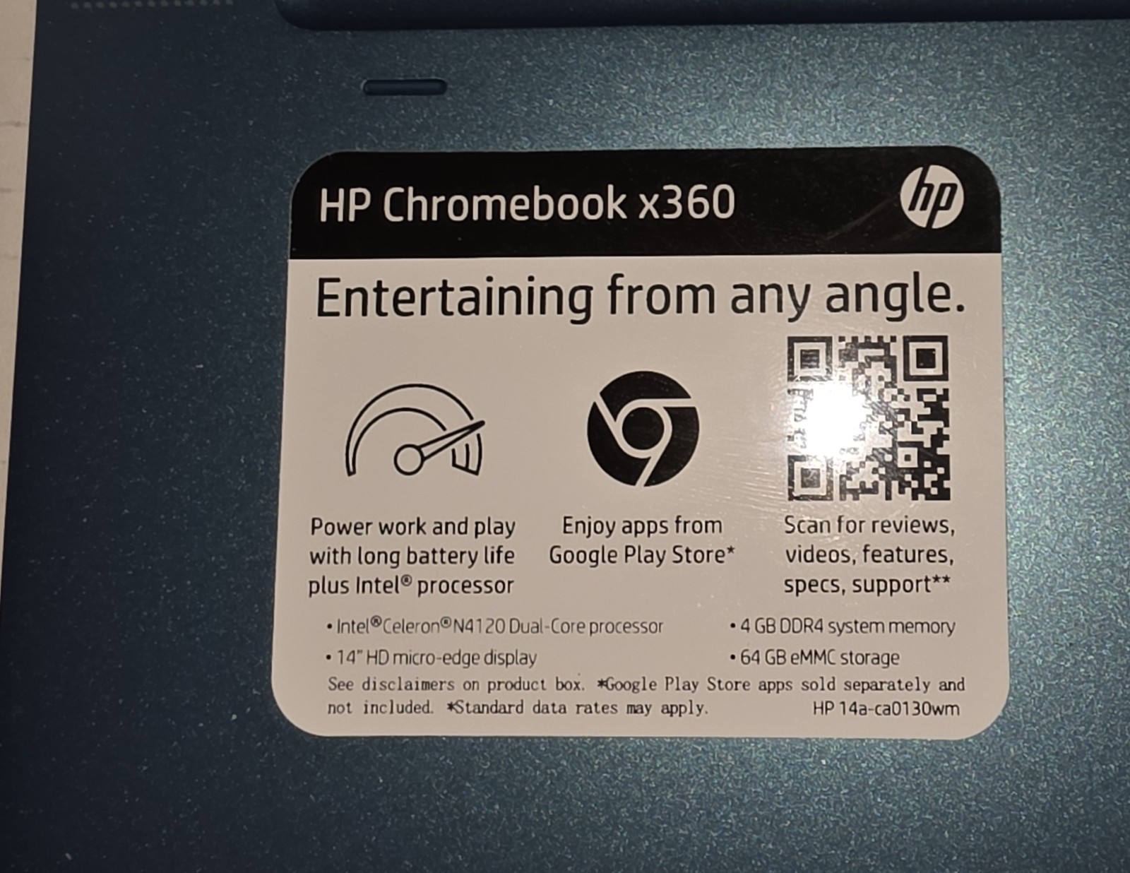 HP Chromebook x360 14a-ca0130wm 14in Celeron N4120 4GB 64GB eMMC Blue