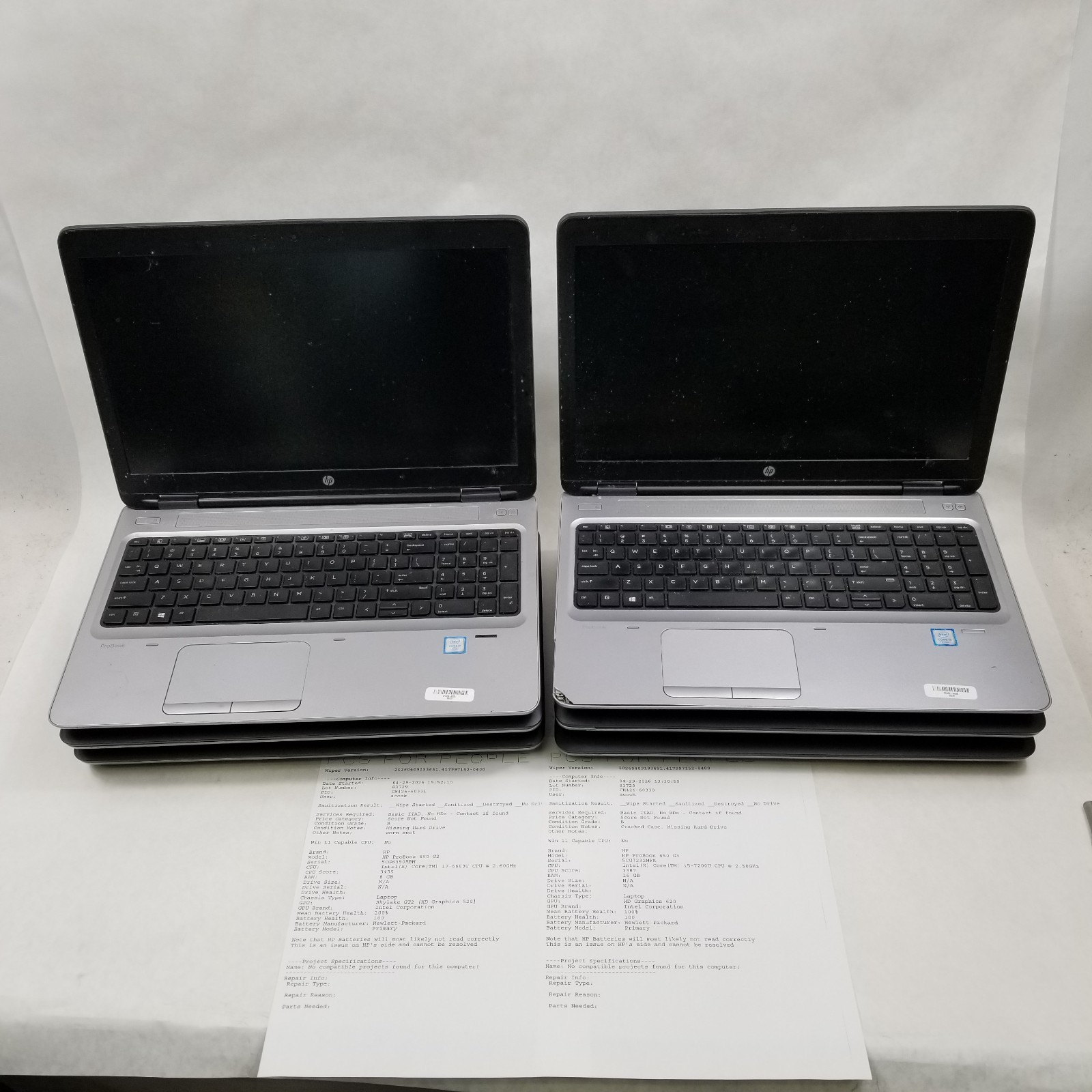 Lot of (6) HP ProBook 650 G2/G3 Laptop Intel Core i5 / i7 Mixed Specs