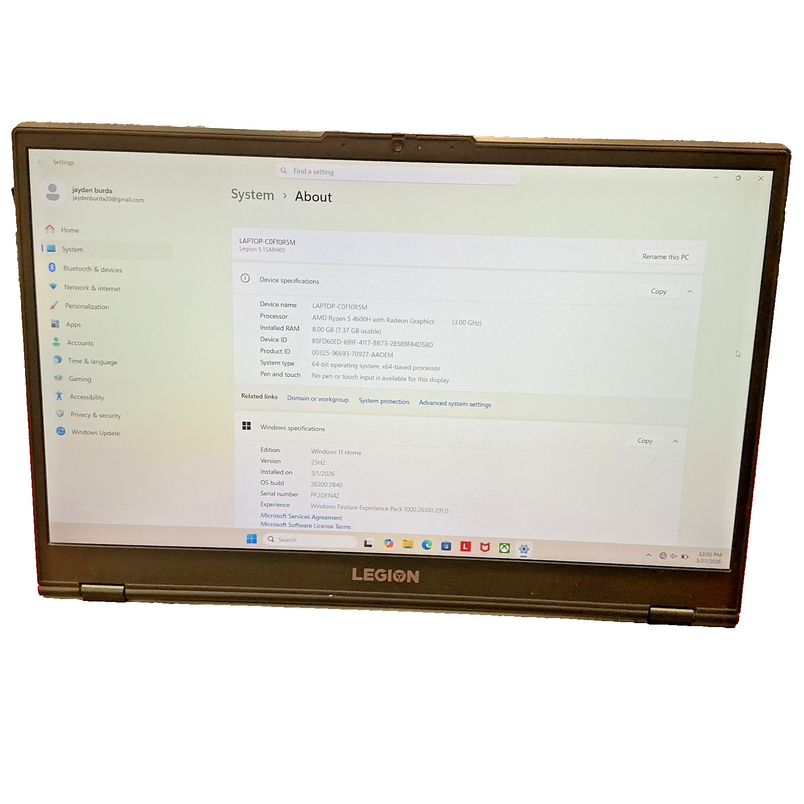 Lenovo Legion 5 15ARH05 15.6″ 120Hz (AMD Ryzen 5 4600H, 512GB SSD, 8GB RAM,…