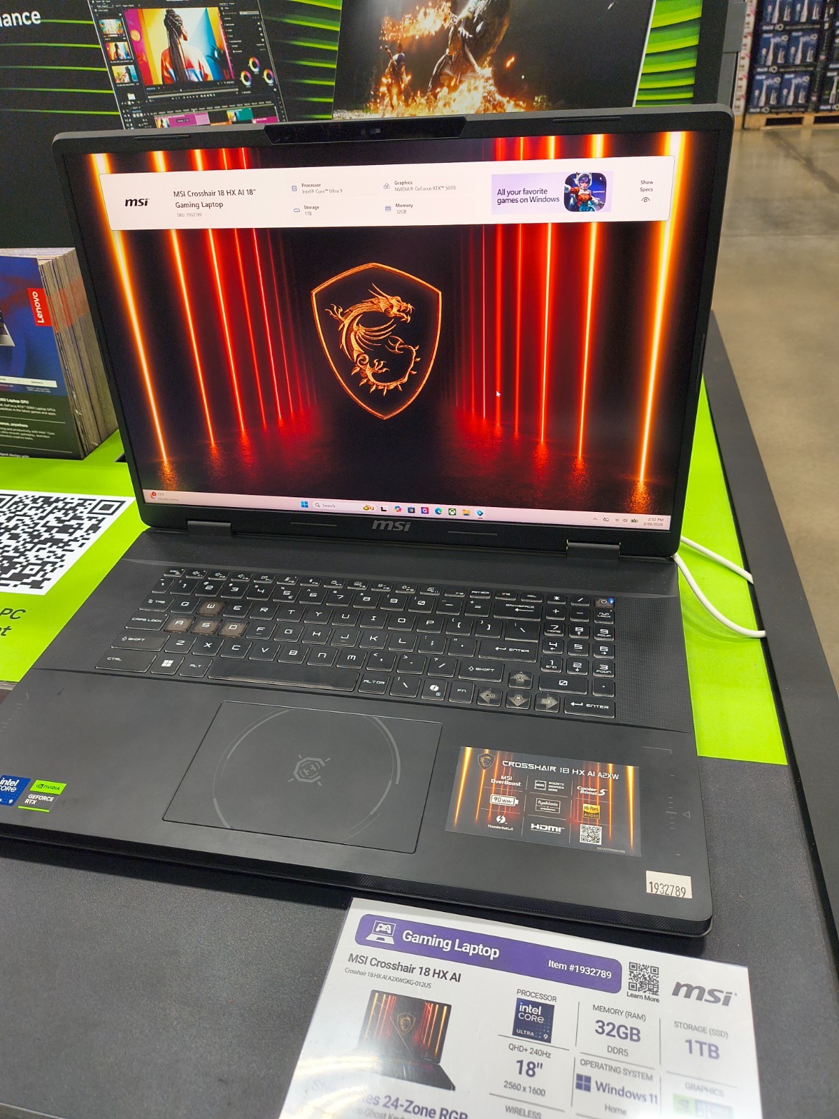 MSI Crosshair 18 HX AI A2XWGKG-012US 18″ Gaming Laptop QHD U9-275HX 5070 1TB