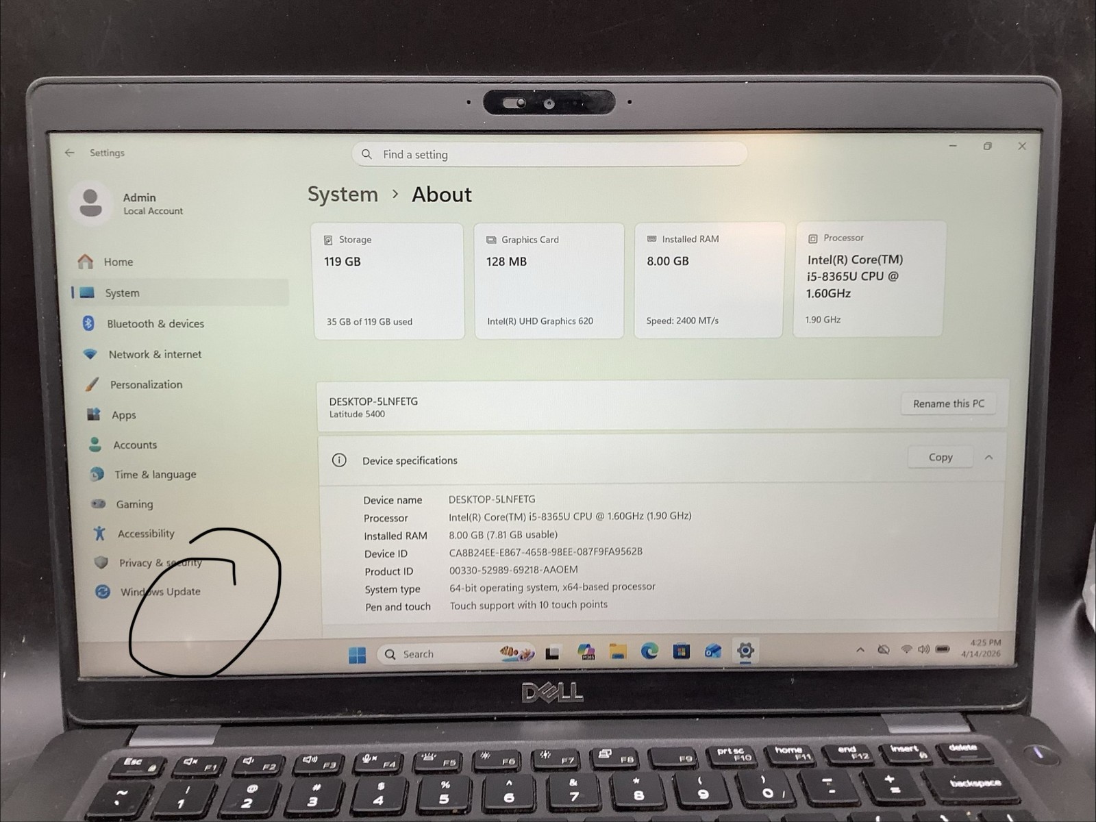 Dell Latitude 5400 Windows Touch Intel i5-8365U 8GB RAM 128GB eMMc ChromeOS