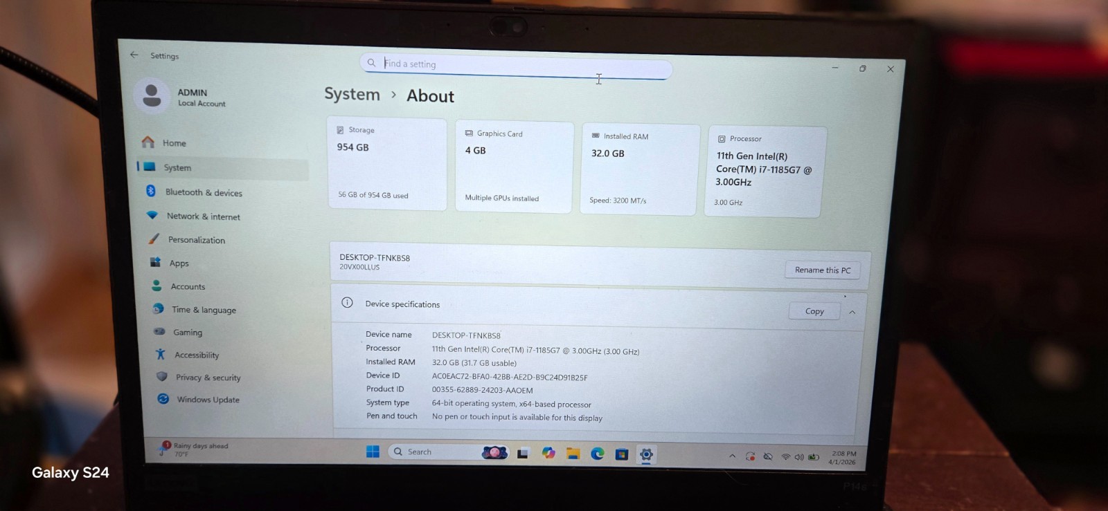 Lenovo ThinkPad P14s Gen 2 i7‑1185G7 • 32GB • 1TB SSD • NVIDIA T500 • Win 11 Pro