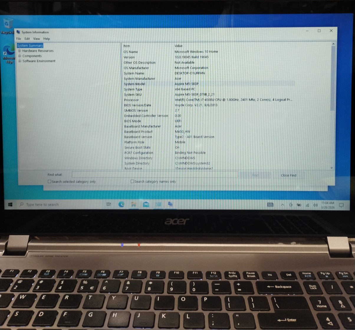 Acer Aspire M5-583P 15.6″ Touch Laptop i7-4500U 1.80GHz 8GB RAM 1TB W10H H3934
