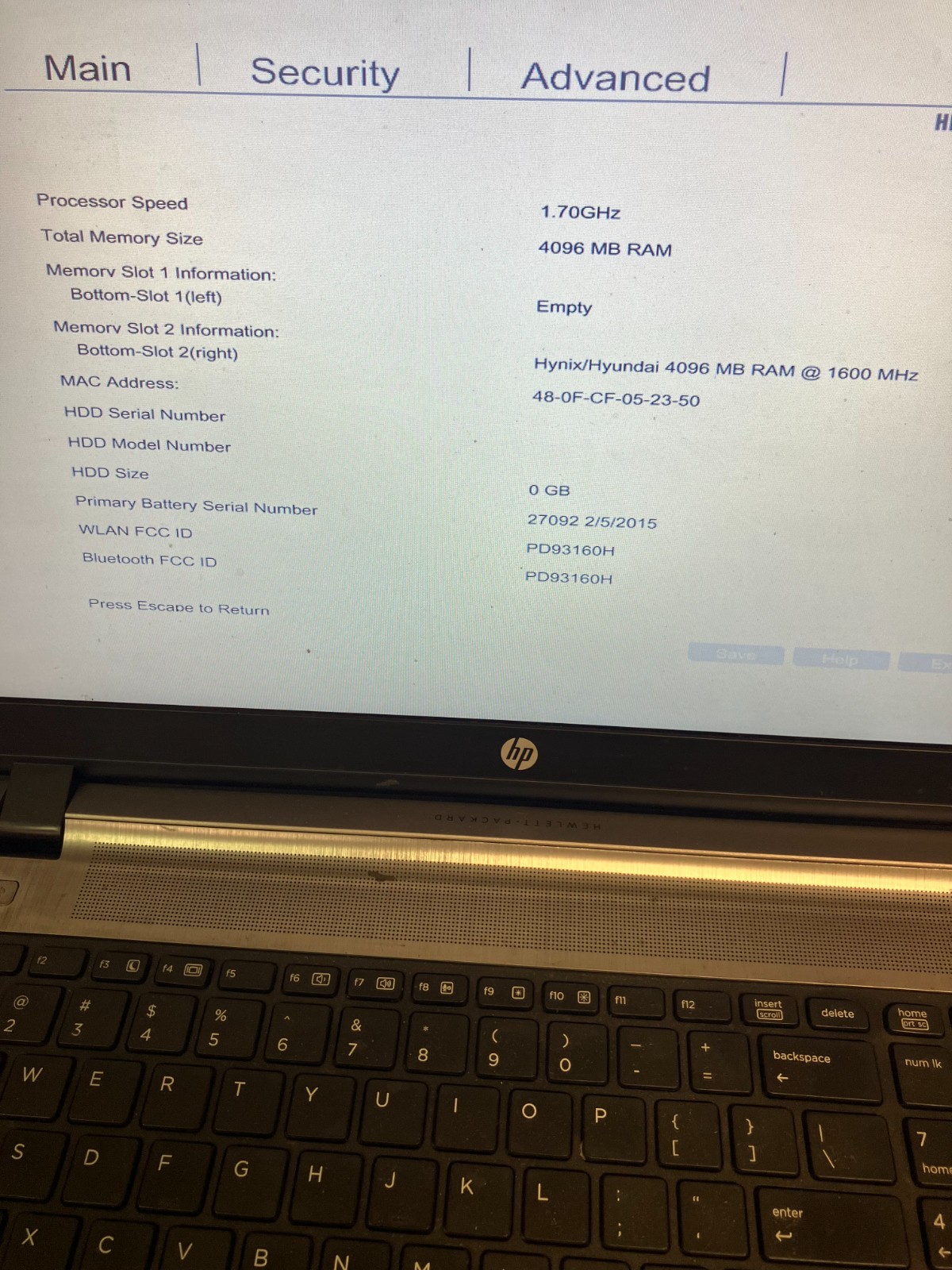 HP ProBook 450 G2 Laptop Intel core i3-4005U @ 1.70 GHz 4GB NO HDD FOR PARTS