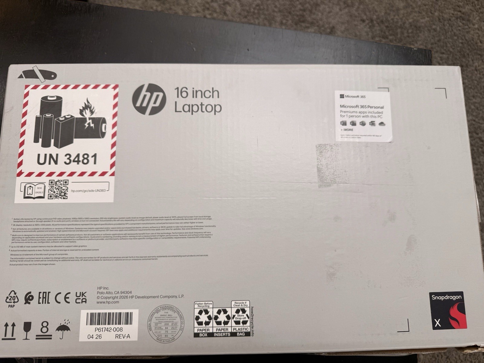HP OmniBook 3 Laptop AI 16″ Snapdragon X 16GB 512GB SSD Win11 Home Gray