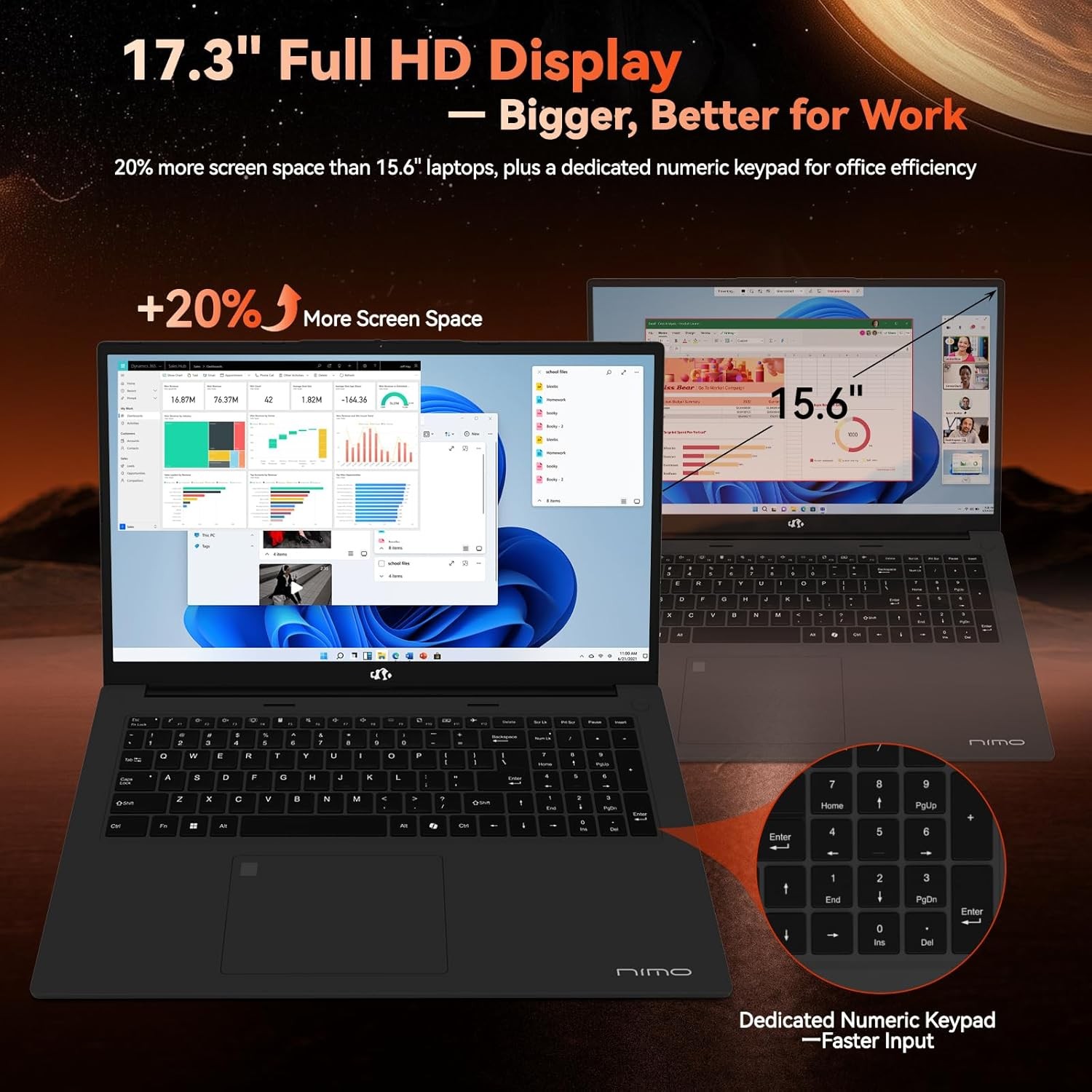 NIMO Gaming Laptop 17.3″ FHD IPS Large Screen AMD R7 7735HS 16GB DDR5 RAM 256GB