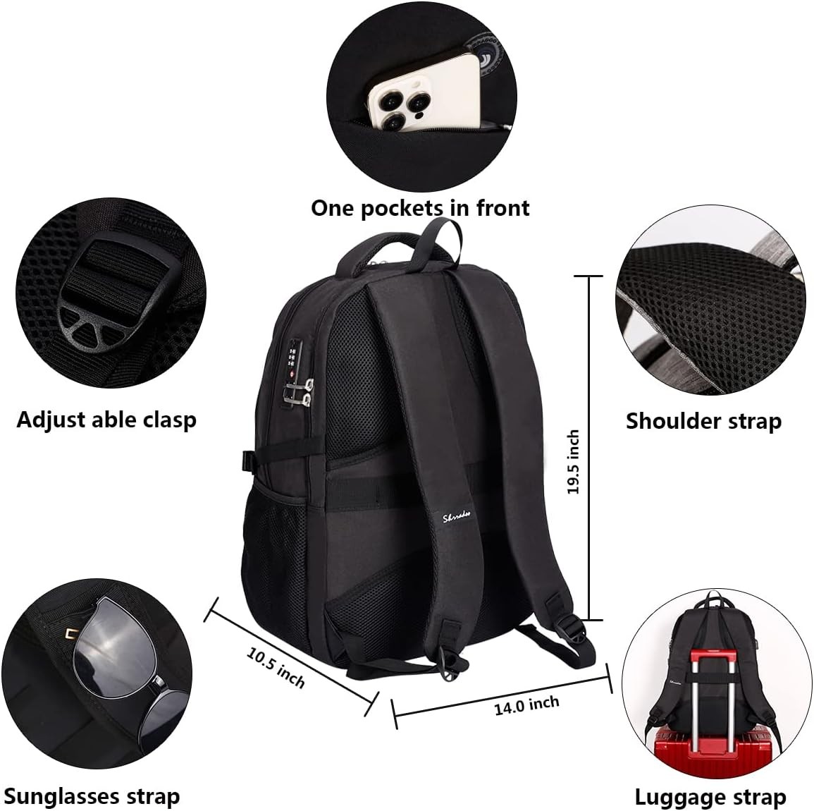 Anti Theft Laptop Backpack Travel Backpacks with Combination Lock Fits 17 Inch L