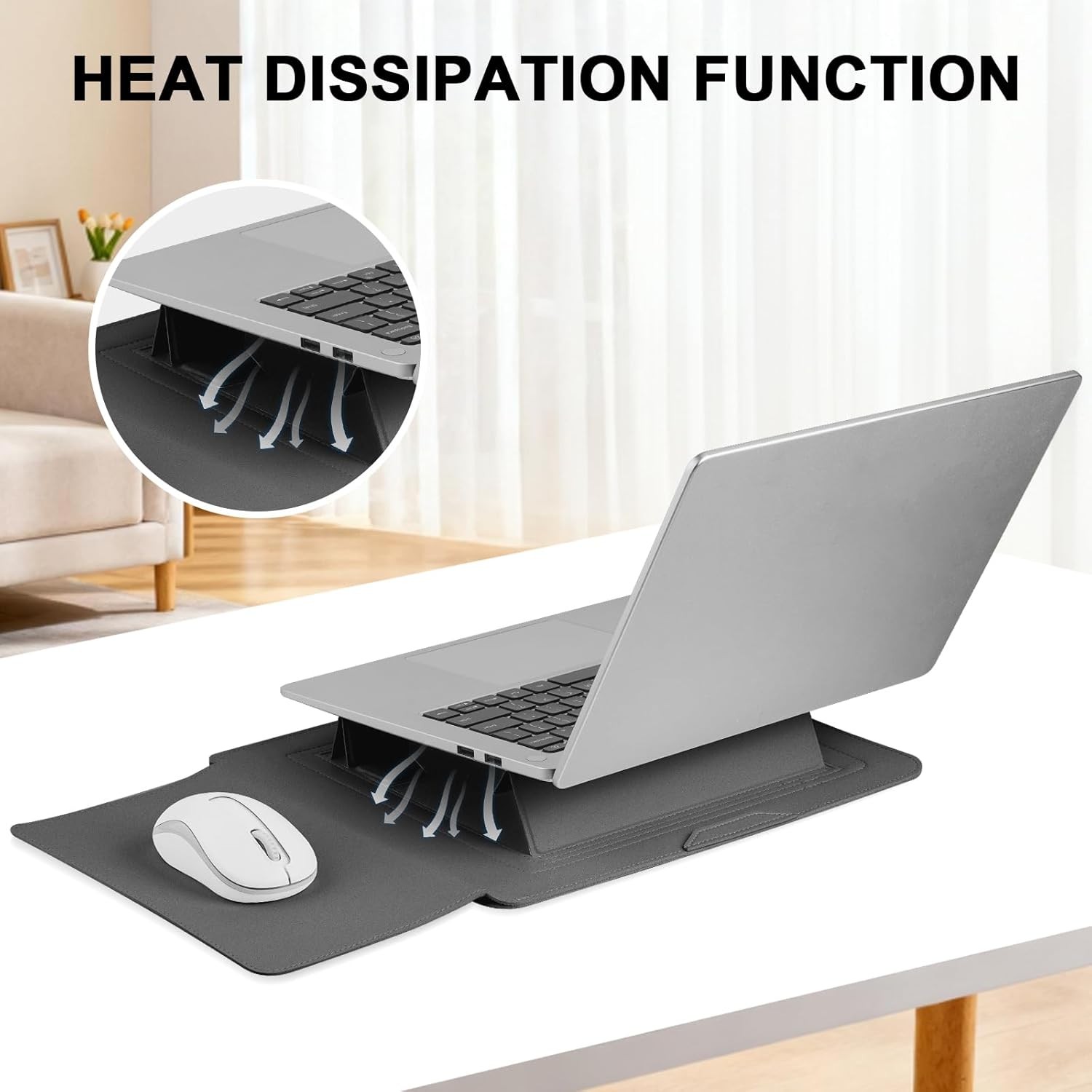 15.6″ Laptop Sleeve Case PU Leather with Stand for MacBook Pro 16/15.4” Gray