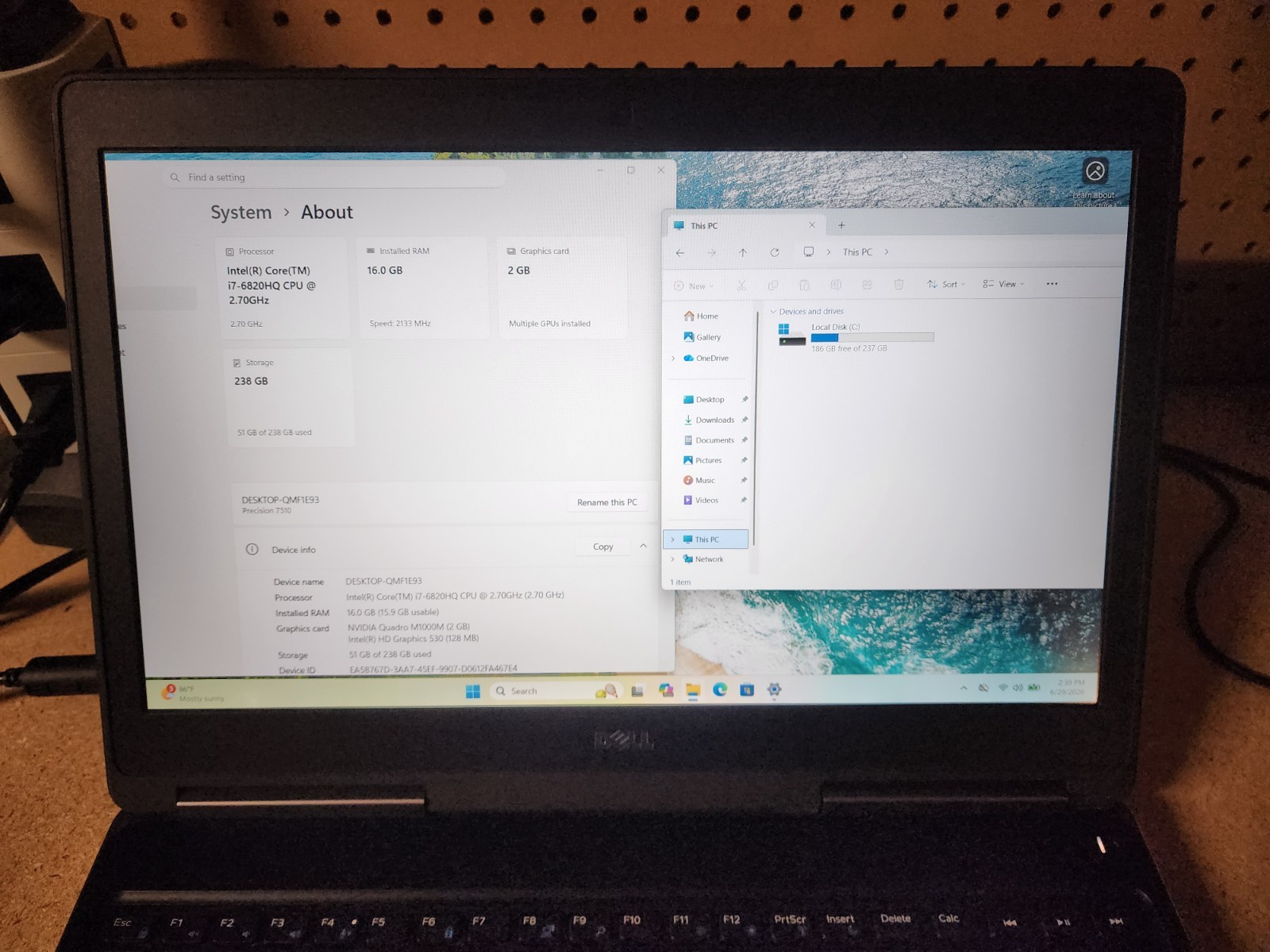 Dell Precision 7510 15.6″ i7-6820HQ 2.7GHz 16GB RAM 25GB SSD Win 11 Pro M1000M