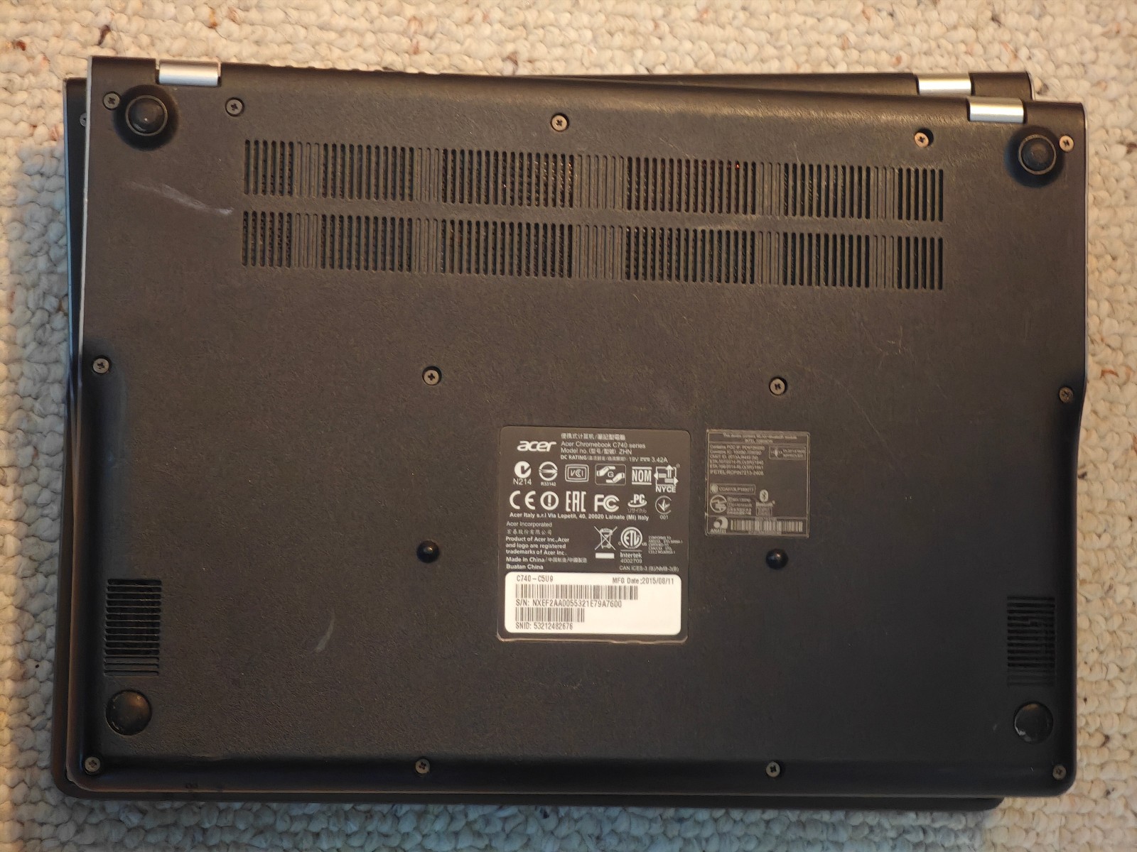 Acer Chromebook C740-C5U9 – 16GB SSD, 4GB RAM, Intel Celeron 3205U; NO CHARGER