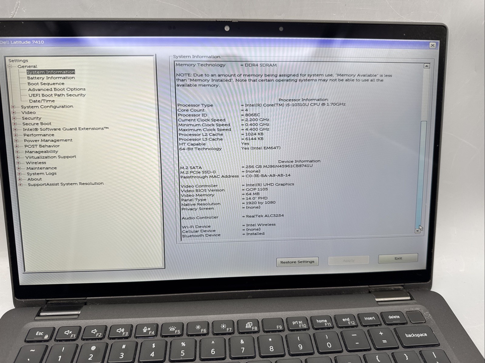 Dell Latitude Laptop 7410 14″ FHD i5-10310 1.7 GHz-8GB RAM-256 GB HDD,NO OS