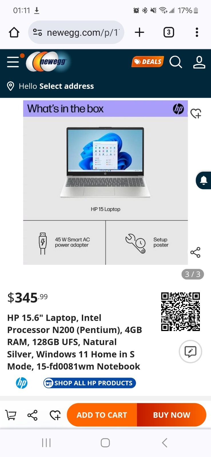 HP 15.6 Laptop 15-fd0081wm Intel Processor N200, 4GB RAM, 128GB UFS, SILVER,…