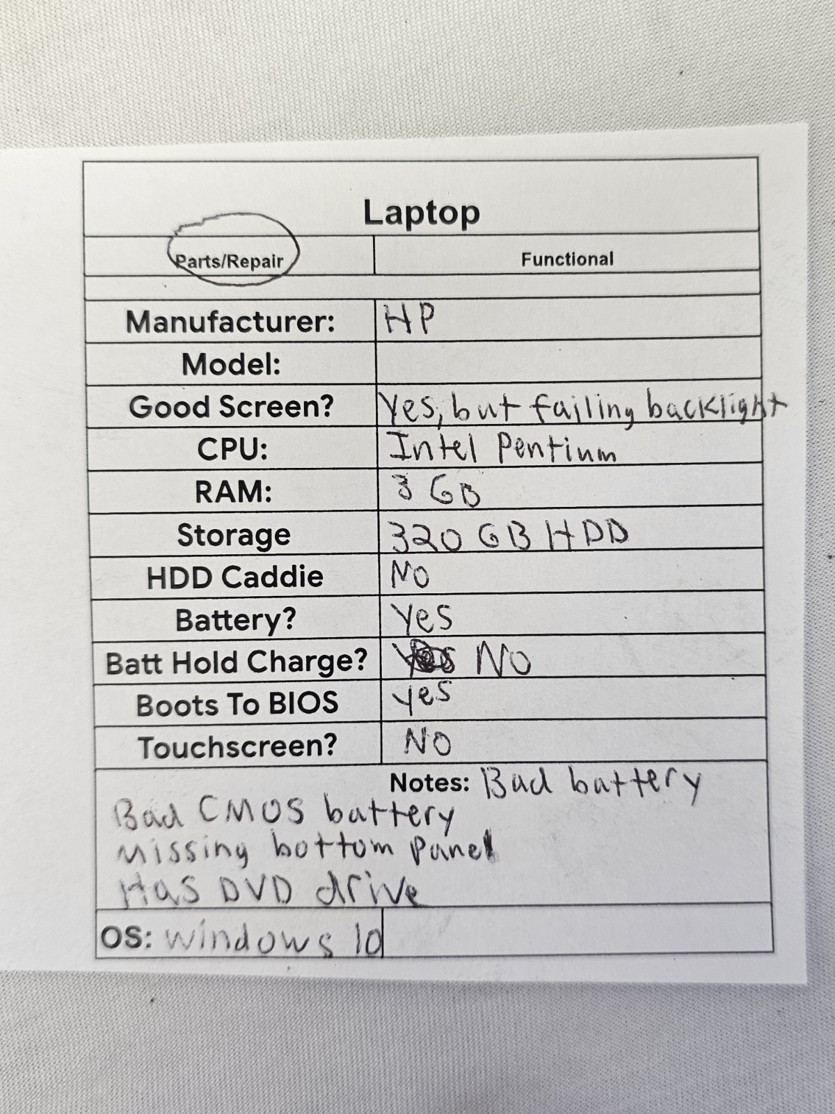 HP G60 Laptop – Intel Pentium – 3GB RAM – 320GB HDD – BAD BATT Parts/Repair READ