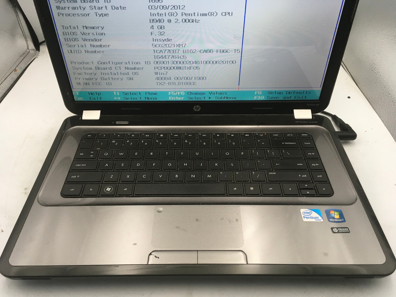 HP PAVILION G6 1D16DX – BOOTS TO BIOS – INTEL PENTIUM B940 – 4GB RAM – READ – BB