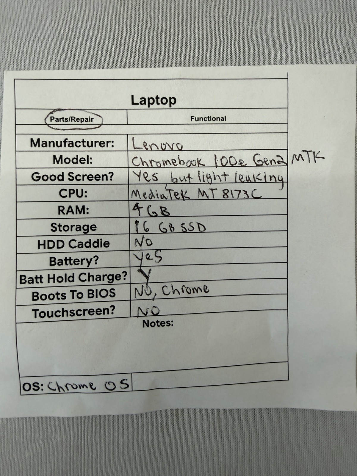 Lenovo Chromebook 100e Gen 2 MTK Laptop – MediaTek MT 8173C – Read Des
