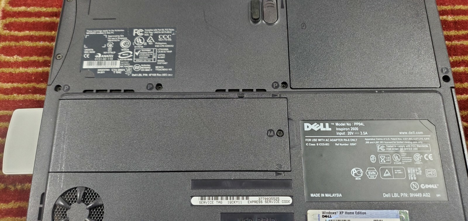 Dell Inspiron 2600/PP04L WIN XP- For Parts or Repair – No A/C cord (FC75-T-G464)