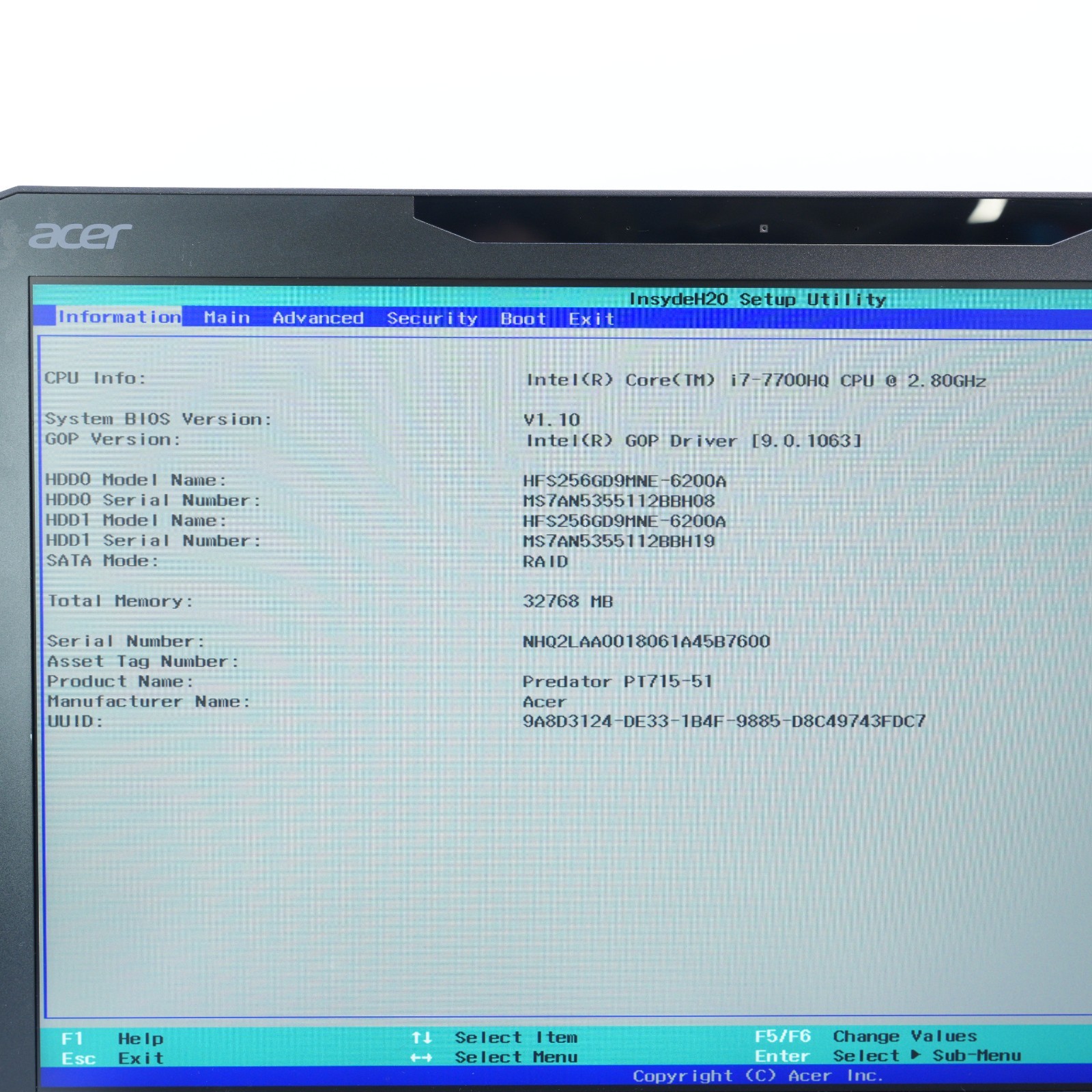 ACER PREDATOR PT715-51-732Q| i7-7700HQ, 32GB RAM, X2 256GB SSD | 1080 GPUT12-C8