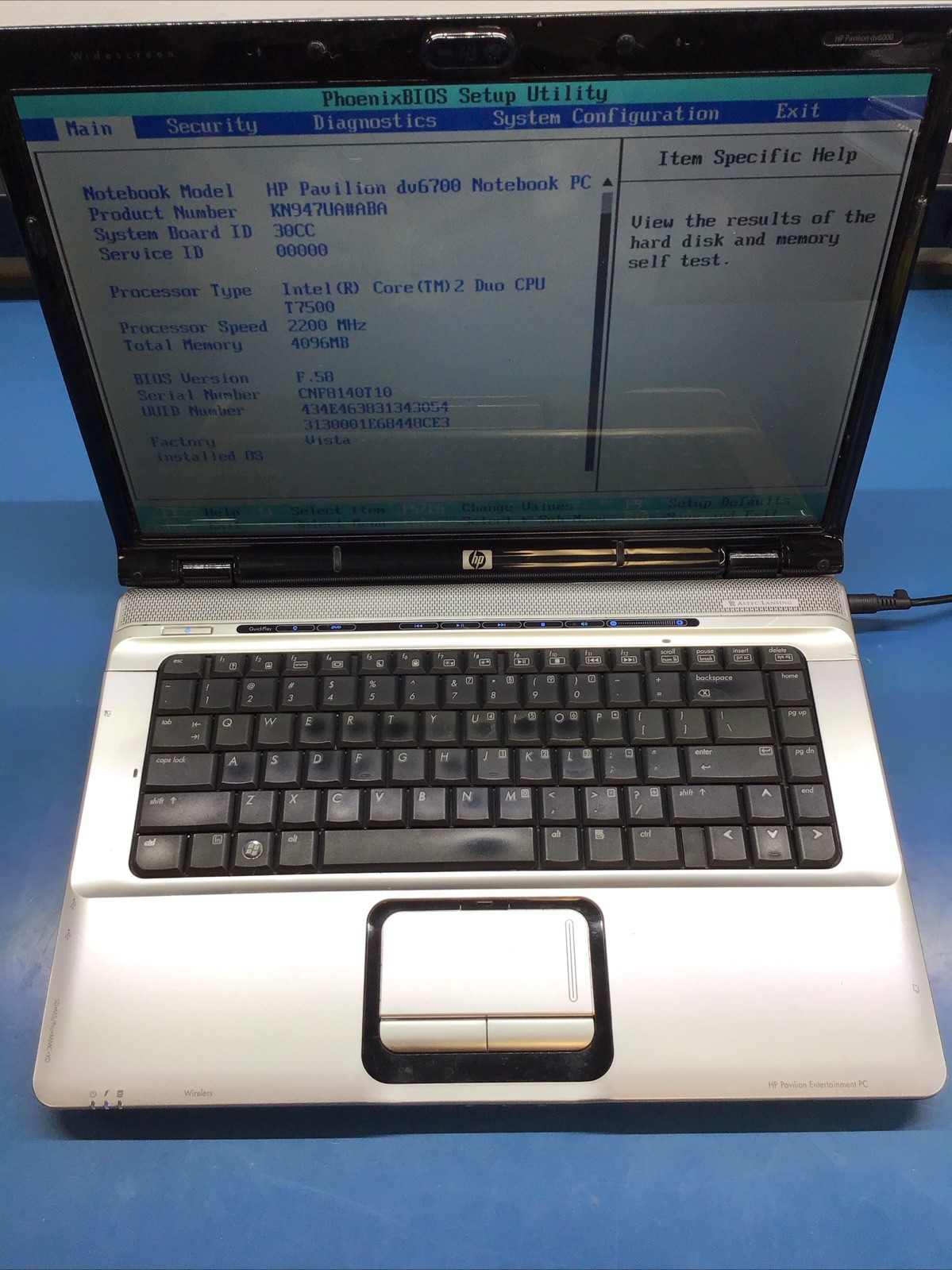 Hp Pavilion Dv6700, Intel Core 2 Duo T7500, 4GB DDR2 (2x2GB), No HDD, *READ*