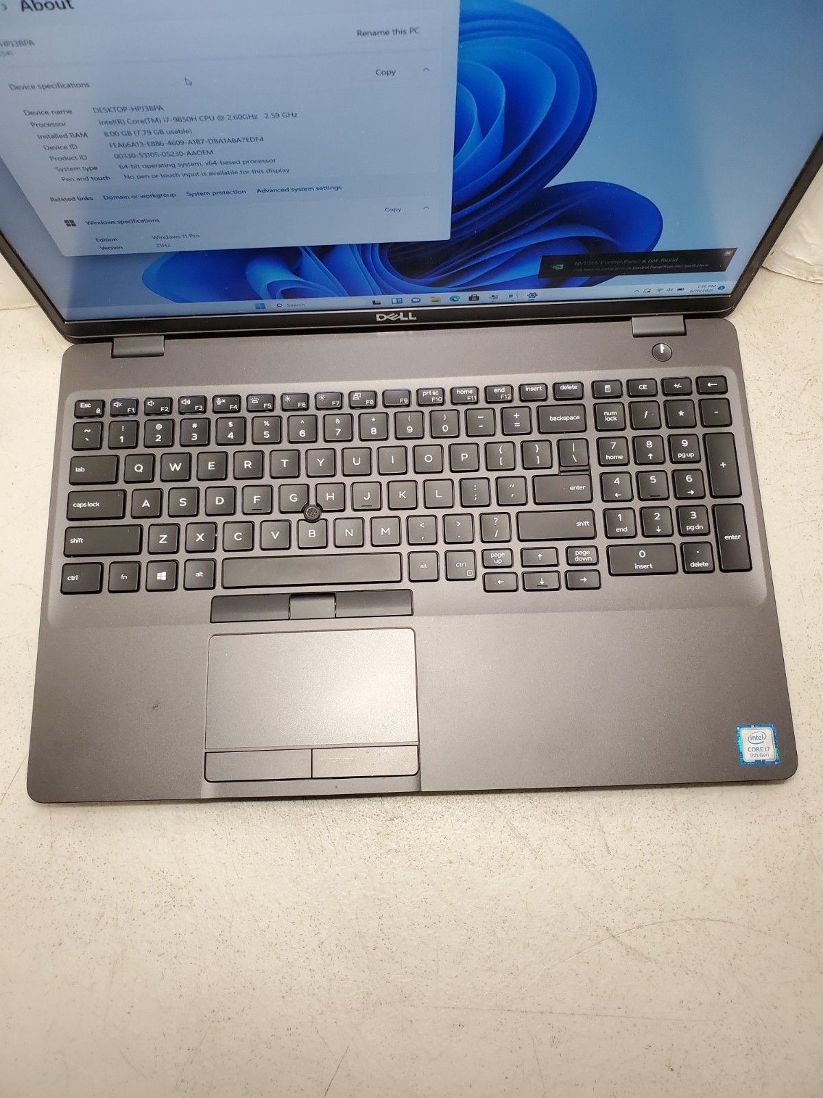 Dell Precision 3541 15.6 i7-9850H 2.60GHz 16GB 256GB SSD Quadro P620 Win11 #69
