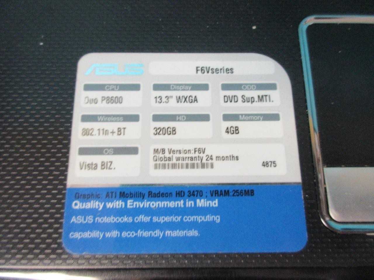 ASUS F6V Laptop DUO P8600 13.3″ WXGA 320GB 4GB Memory
