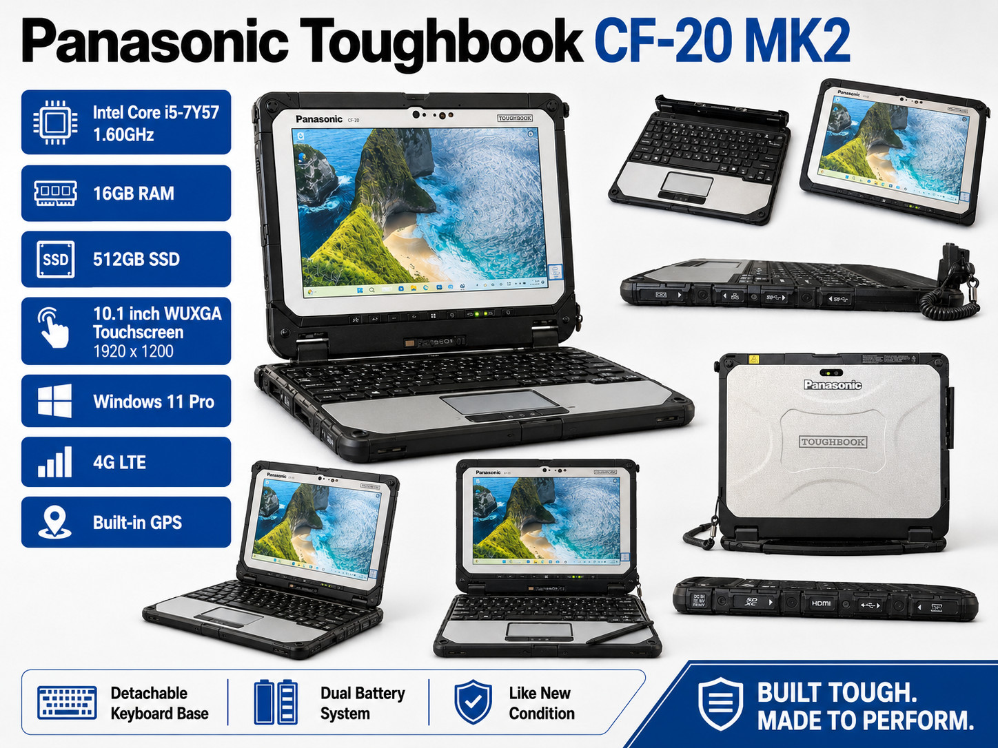 Panasonic Toughbook CF-20 MK2 1.60GHz i5-7Y57 16GB RAM 512GB 4G GPS SIM LAN 7th
