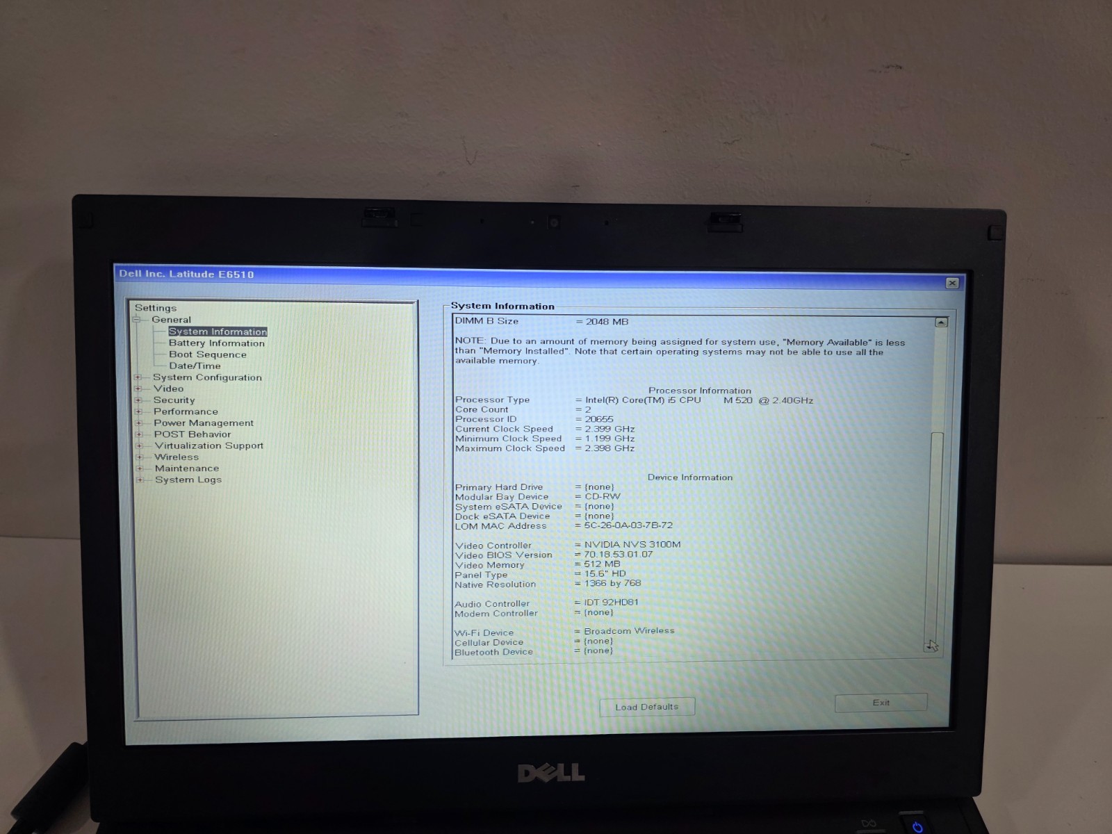 Dell Latitude E6510 Intel Core i5 CPU M 520 4GB Webcam