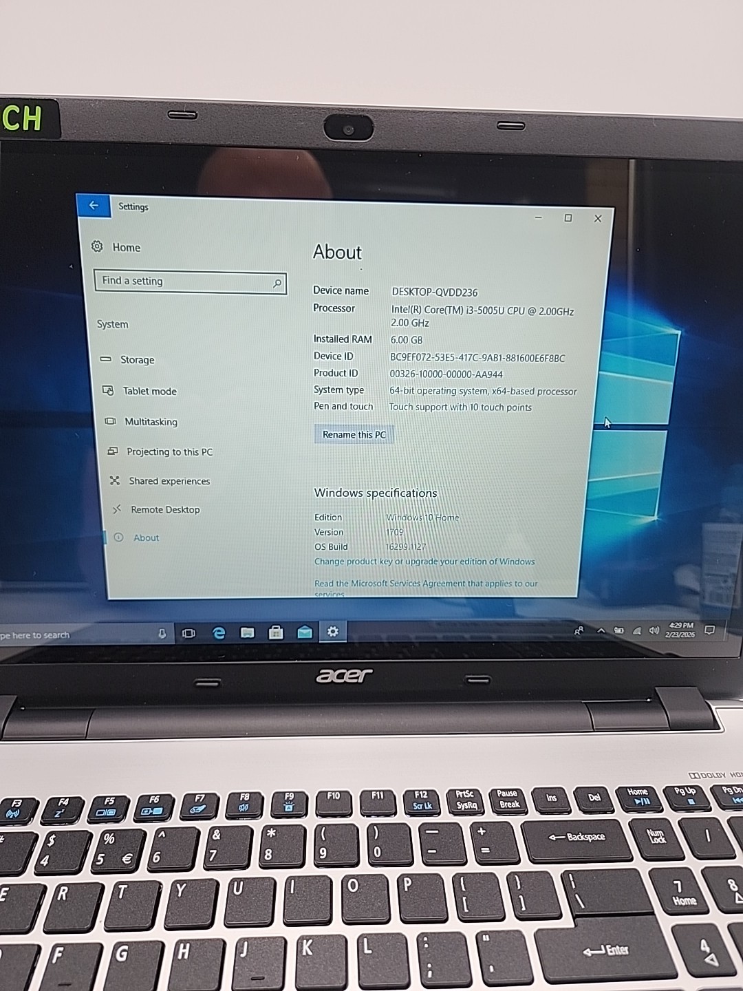 Acer Aspire V3-572P-326T 15.6″ Touch Laptop i3-5005U@2.00GHz 8GB RAM 300GB SSD
