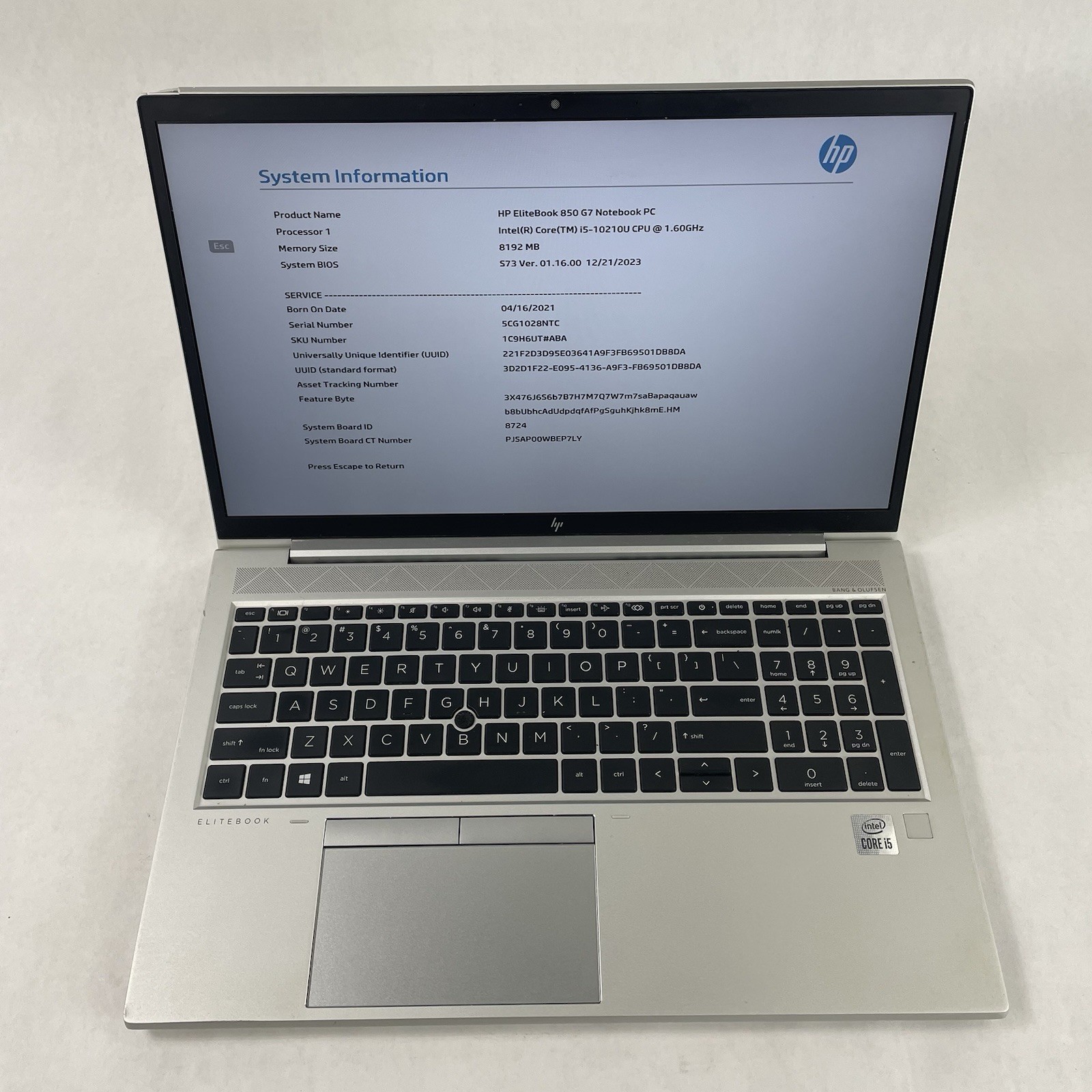 HP EliteBook 850 G7 15.6″ i5-10210U 1.60 GHz 8 GB RAM No SSD No OS – Bad Bezel