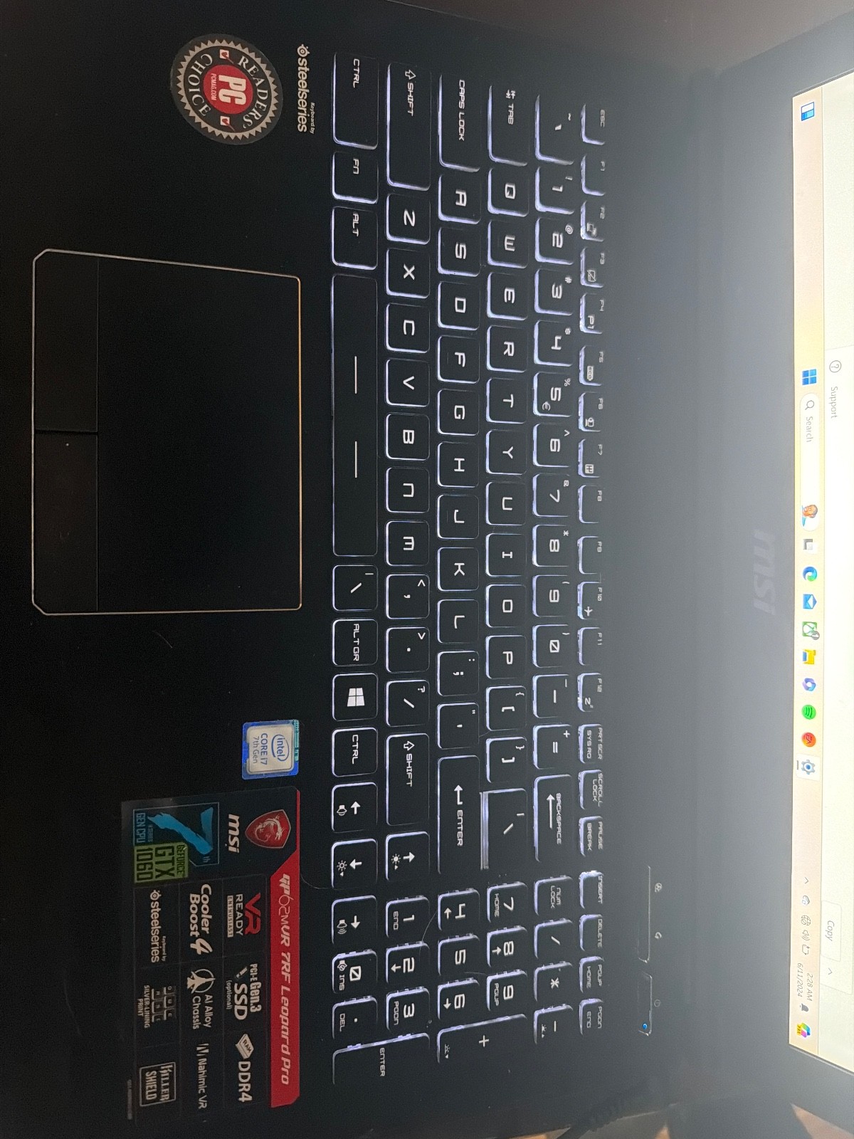 MSI GP62MVR 7RF Leopard Pro, DDR4, 237 GB Storage, 16 GB RAM, Windows 11 Home