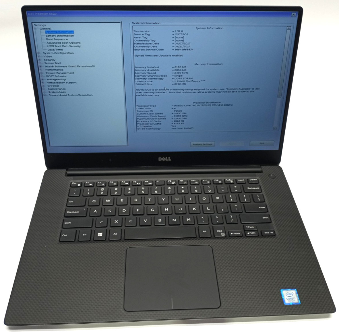 Dell Precision 5520 15.6″ i7-7820H@2.90GHz 8GB/512GB NVMe Win11P NVIDIA MC429!