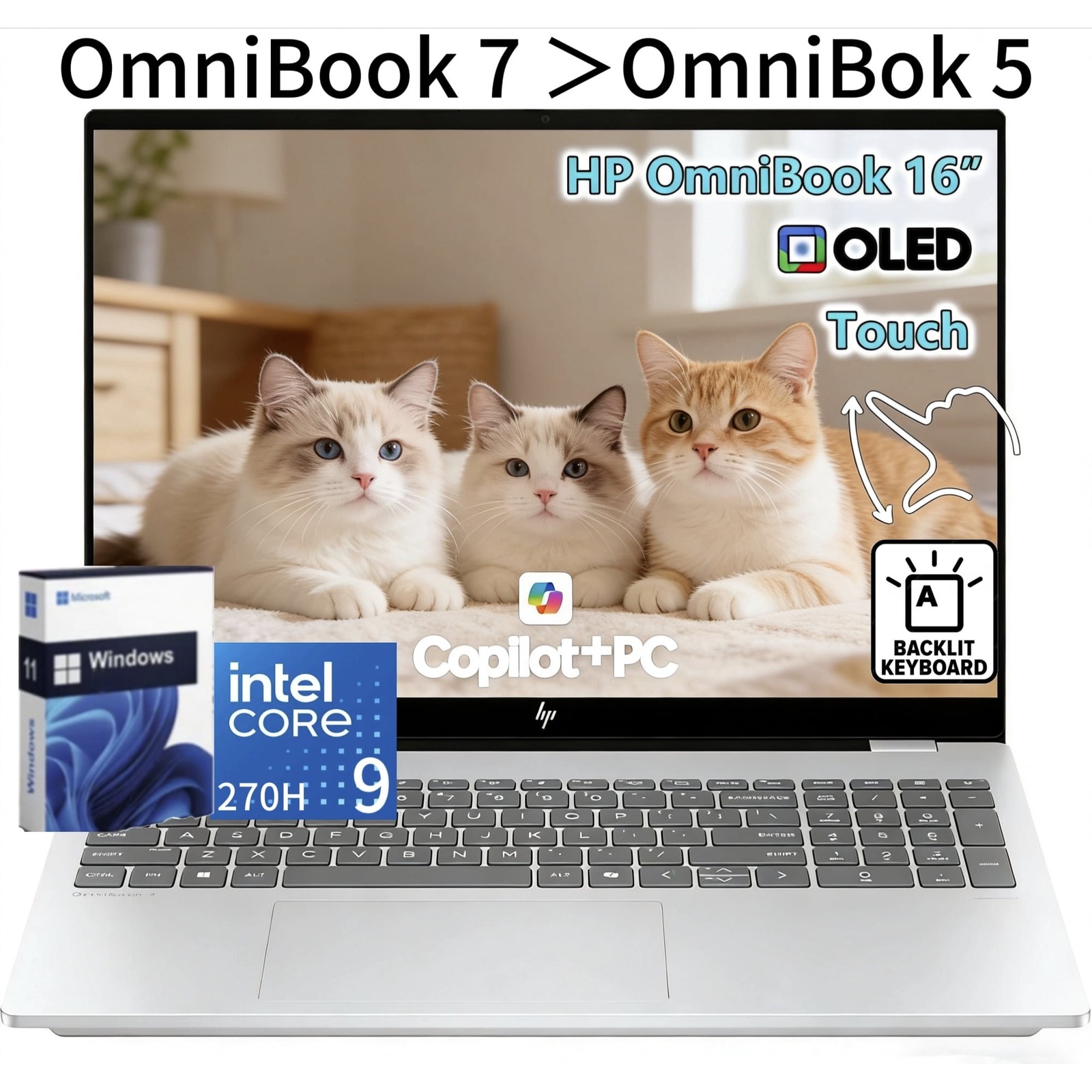 HP Omnibook 7: Core 9 270H, 16″ 2K OLED 120Hz Touchscreen, 32GB RAM, 1TB SSD