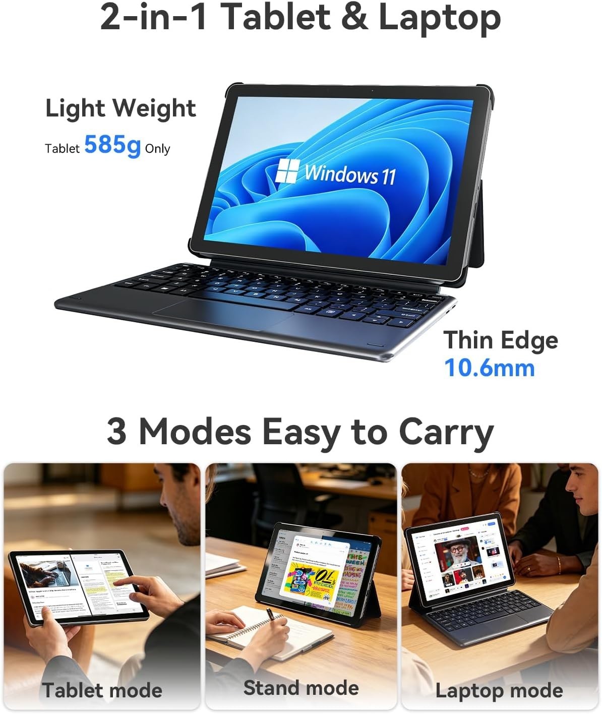 NewBook 10 10.1 inch 2-in-1 Laptop Tablet PC, Win 11 Compatible with Intel Penti