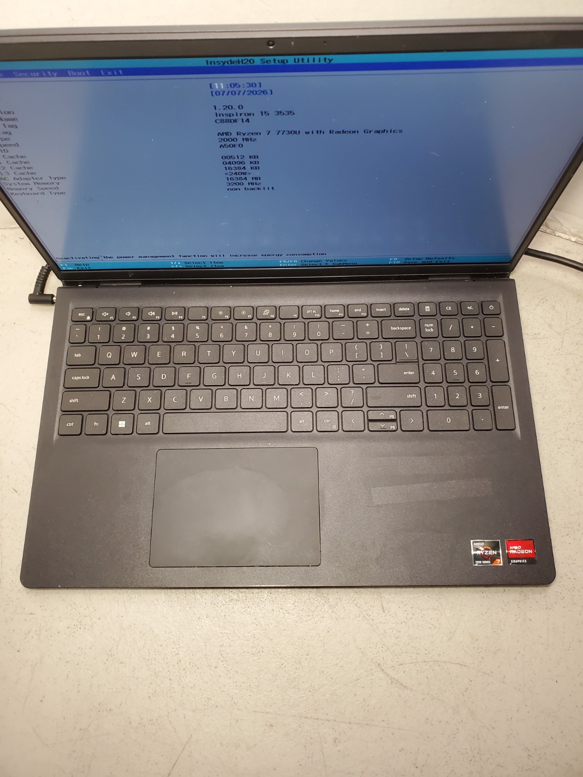 Dell Inspiron 15.6 Laptop Ryzen 7 7730U 16GB RAM No HDD/SSD/OS! #69