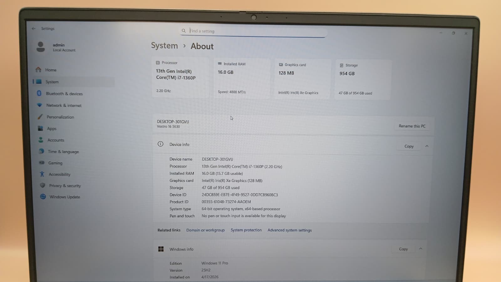 Dell Vostro 16 5630 i7-1360P 16GB RAM 1TB SSD 16″ FHD Windows 11 Laptop