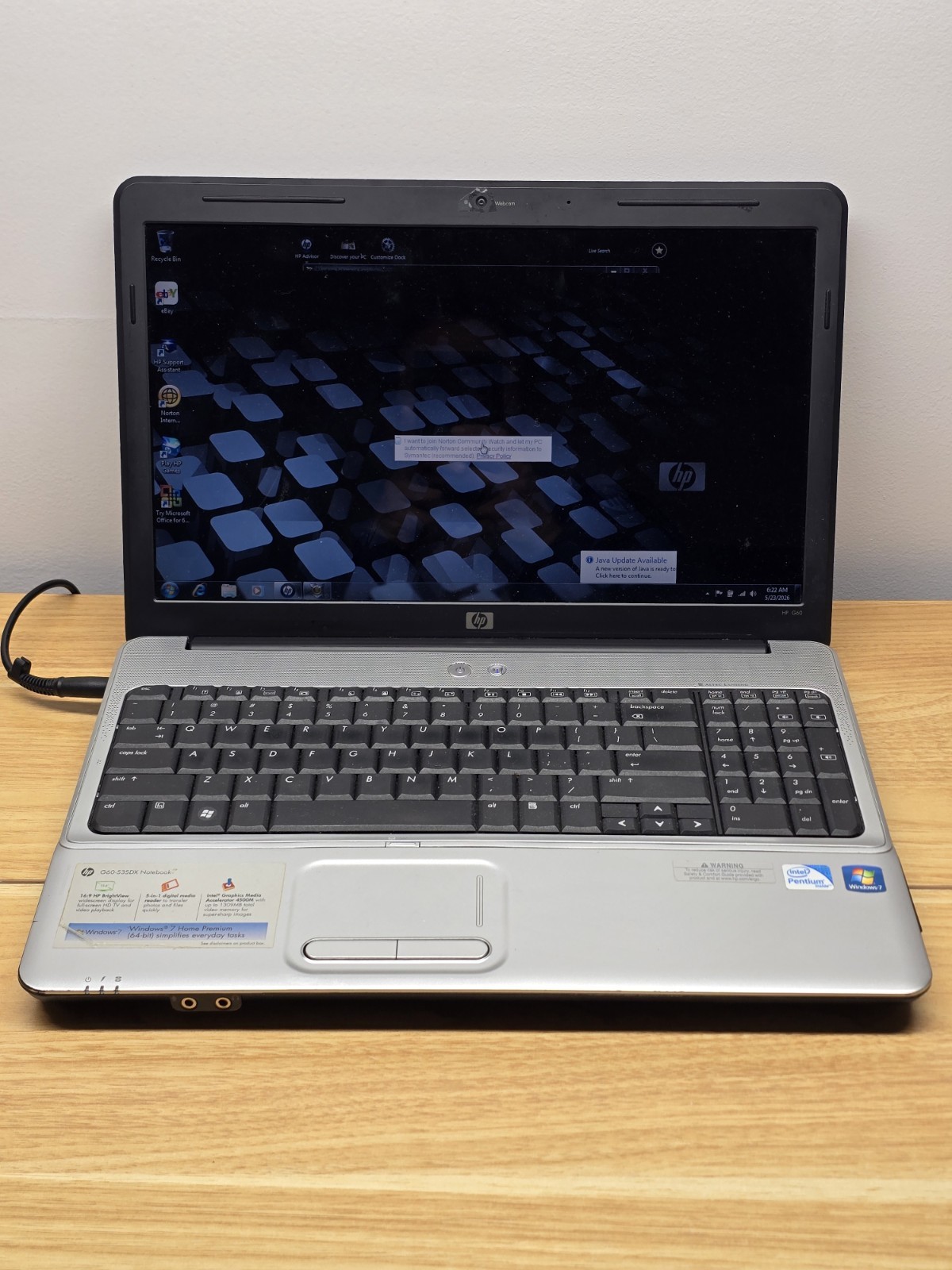 HP G60-535DX Intel Pentium Dual-Core T4300 2.1GHz 3 GB With WIN 7
