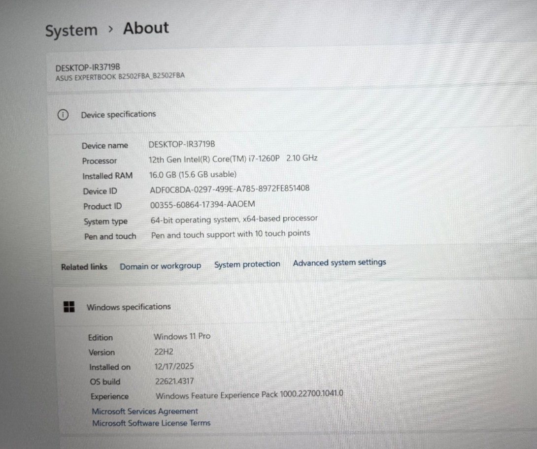 ASUS ExpertBook Flip B2502FBA 15.6″ TouchSC 12th Gen Intel 16GB 512GB Win 11 Pro
