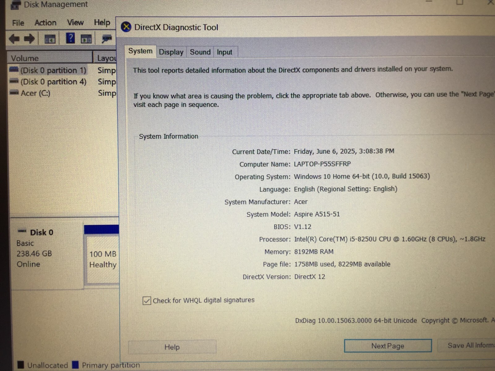 *Bad Battery*Acer Aspire 5 A515-51-596K 15.6″ Laptop/i5-8250U/8GB/256GB SSD/W10H